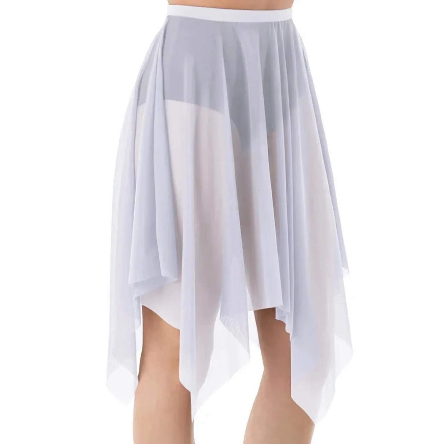 Falda de Baile Ballet Malla Dobladillo pañuelo for Mujer | Falda de danza lírica contemporánea con dobladillo de pañuelo for mujer, ropa de práctica for clase de Ballet(White,SA)