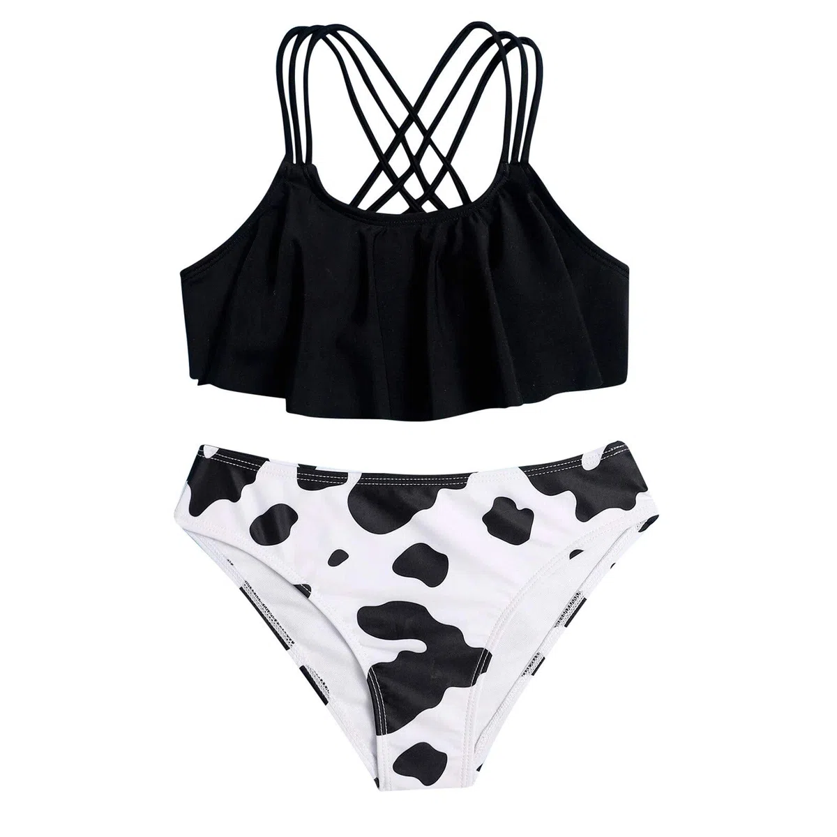 Traje de baño para niña adolescente, traje de baño para bebé, cruzado a través de la espalda, camiseta de vaca de verano, 2 piezas, bikini