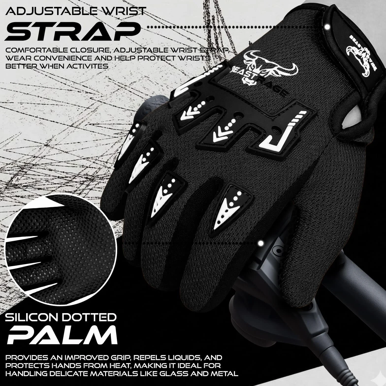 BEAST RAGE Guantes de bicicleta para niños, guantes de motocross y BMX para niños y niñas, agarre antideslizante, transpirables, ligeros, guantes de moto para niños