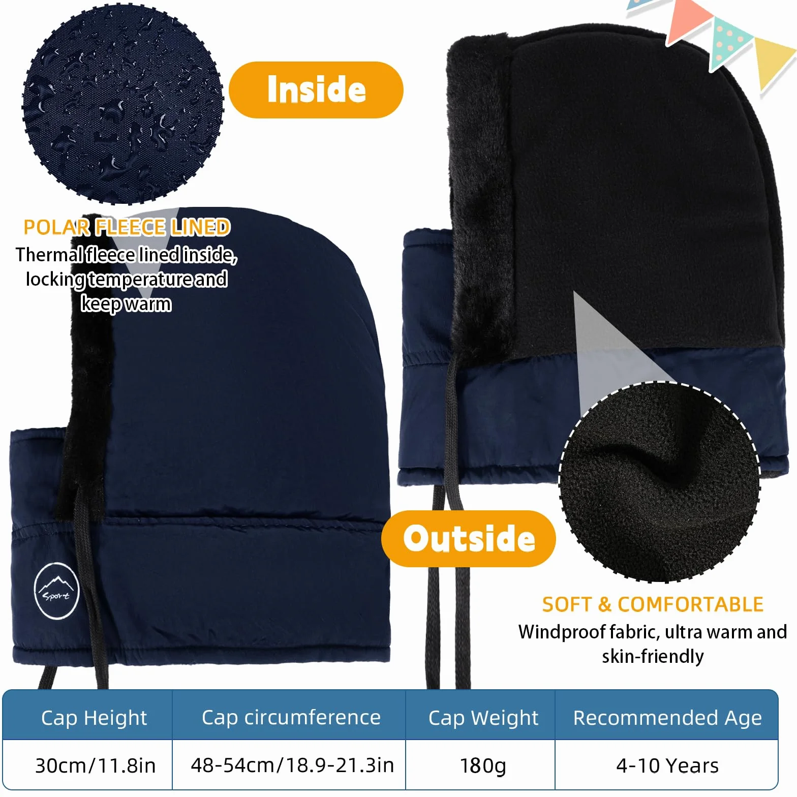 TAGVO Pasamontañas Invierno Niños Multifuncional Cortaviento Gorro Forro Polar Esquí Ciclismo Calentador Cuello