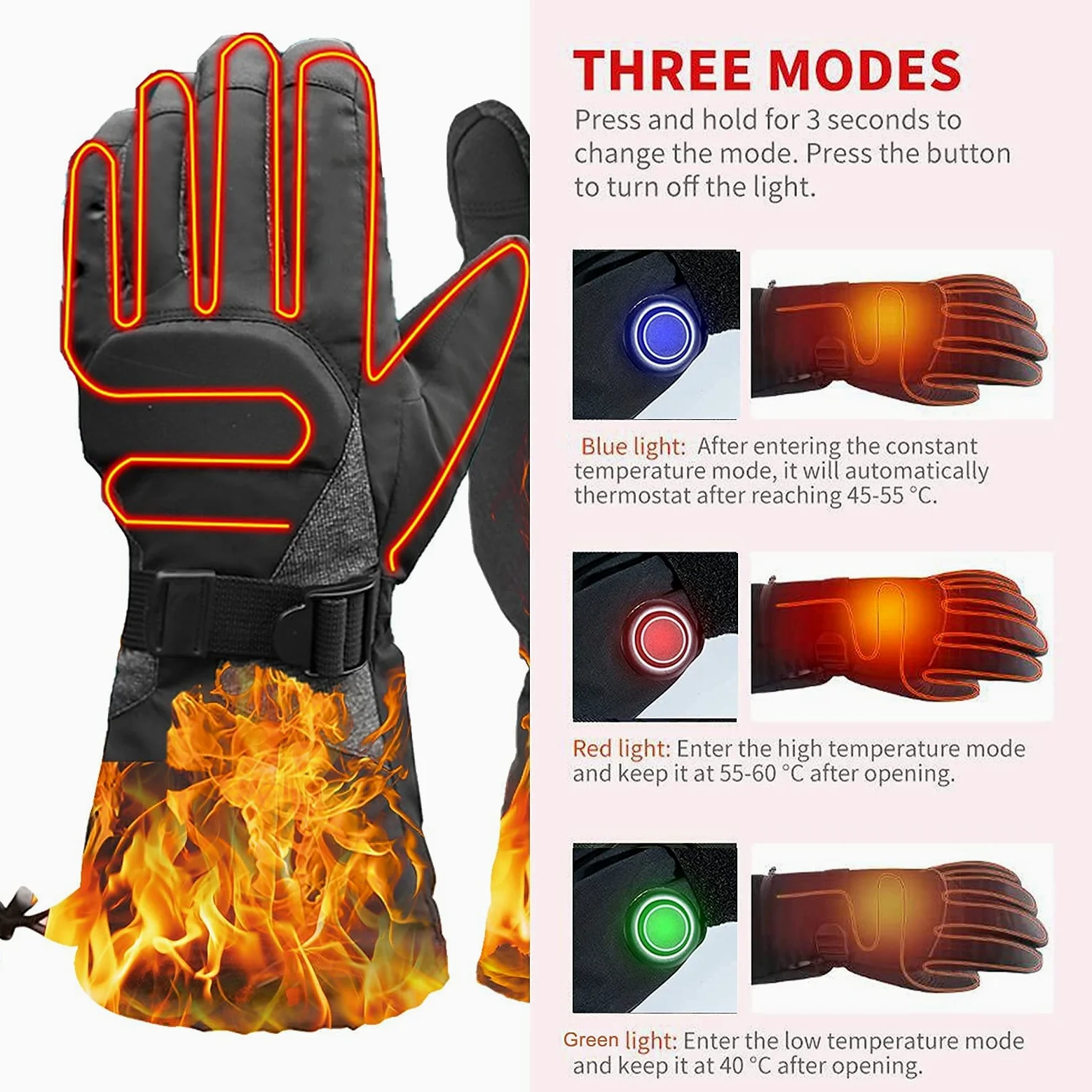 Senderismo Esquí Guantes calefactores Inteligentes, Guantes térmicos para Invierno al Aire Libre con Pilas, Calentadores de Manos Calientes 3 Niveles de Calentamiento, para Hombres