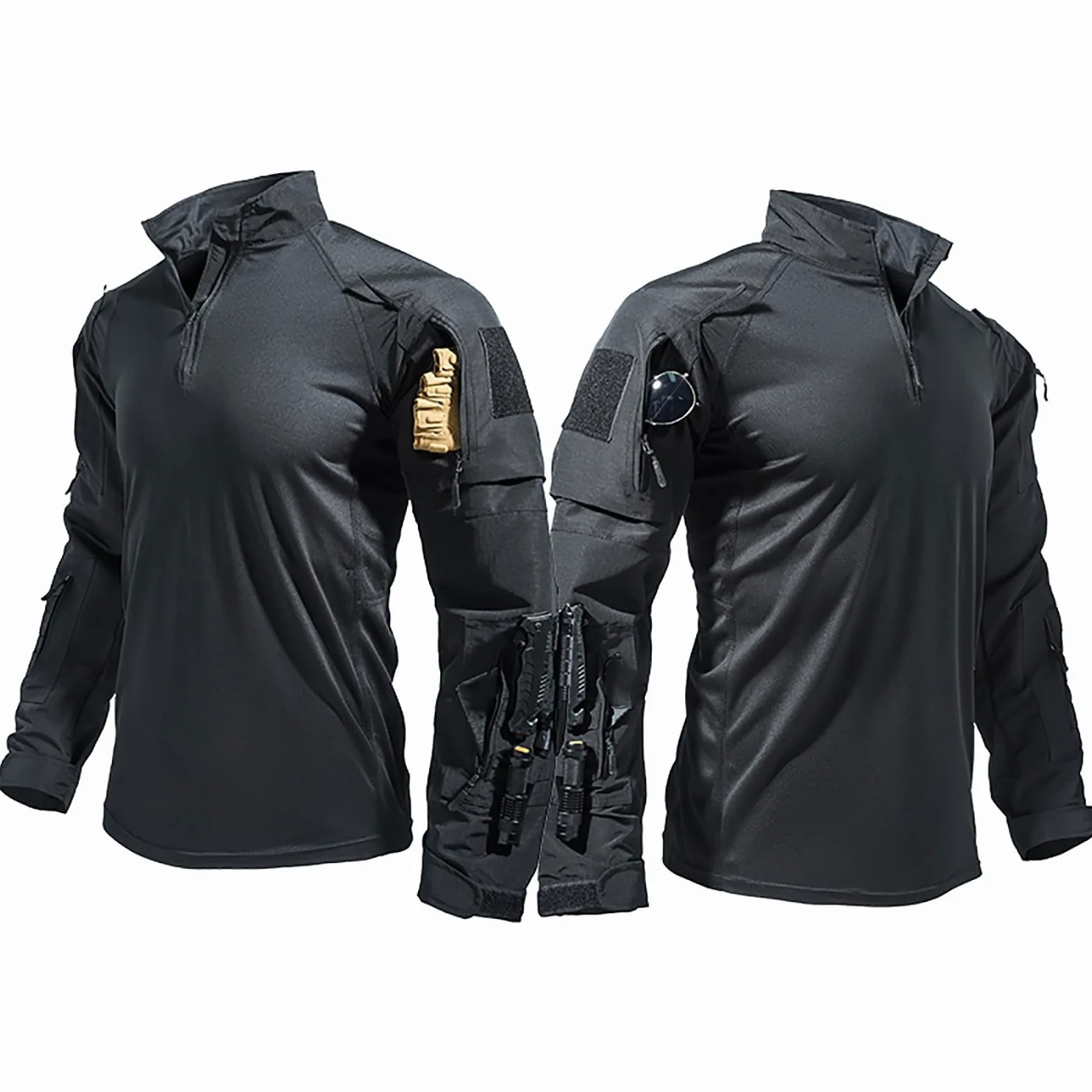 Genérico Camiseta para Hombre con Cuello En V T Shirt Algodon Camisetas Ajustadas y Pantalón de Entrenamiento Técnico Transpirable Elástico Múltiples Bolsillos