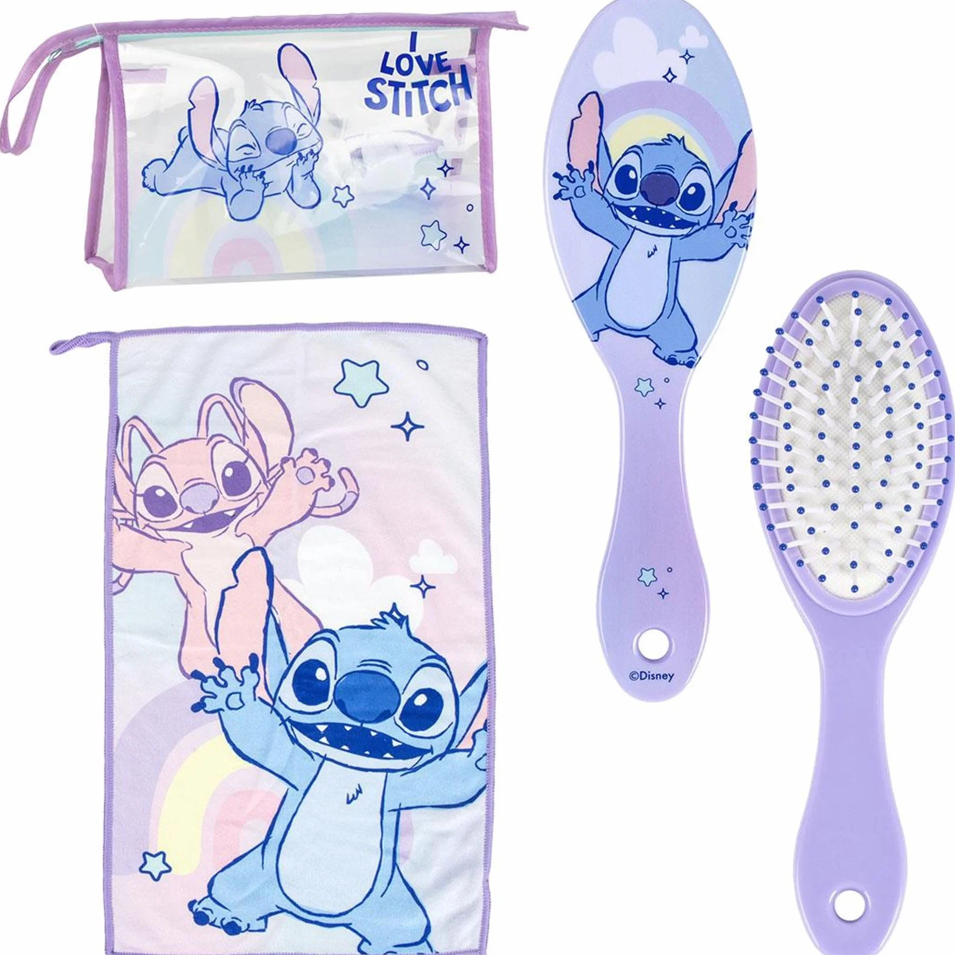 Neceser Aseo Viaje Accesorios Stitch con Peine, Toalla y Bolsa de Stitch - Neceser Aseo Stitch para Viaje o Escuela