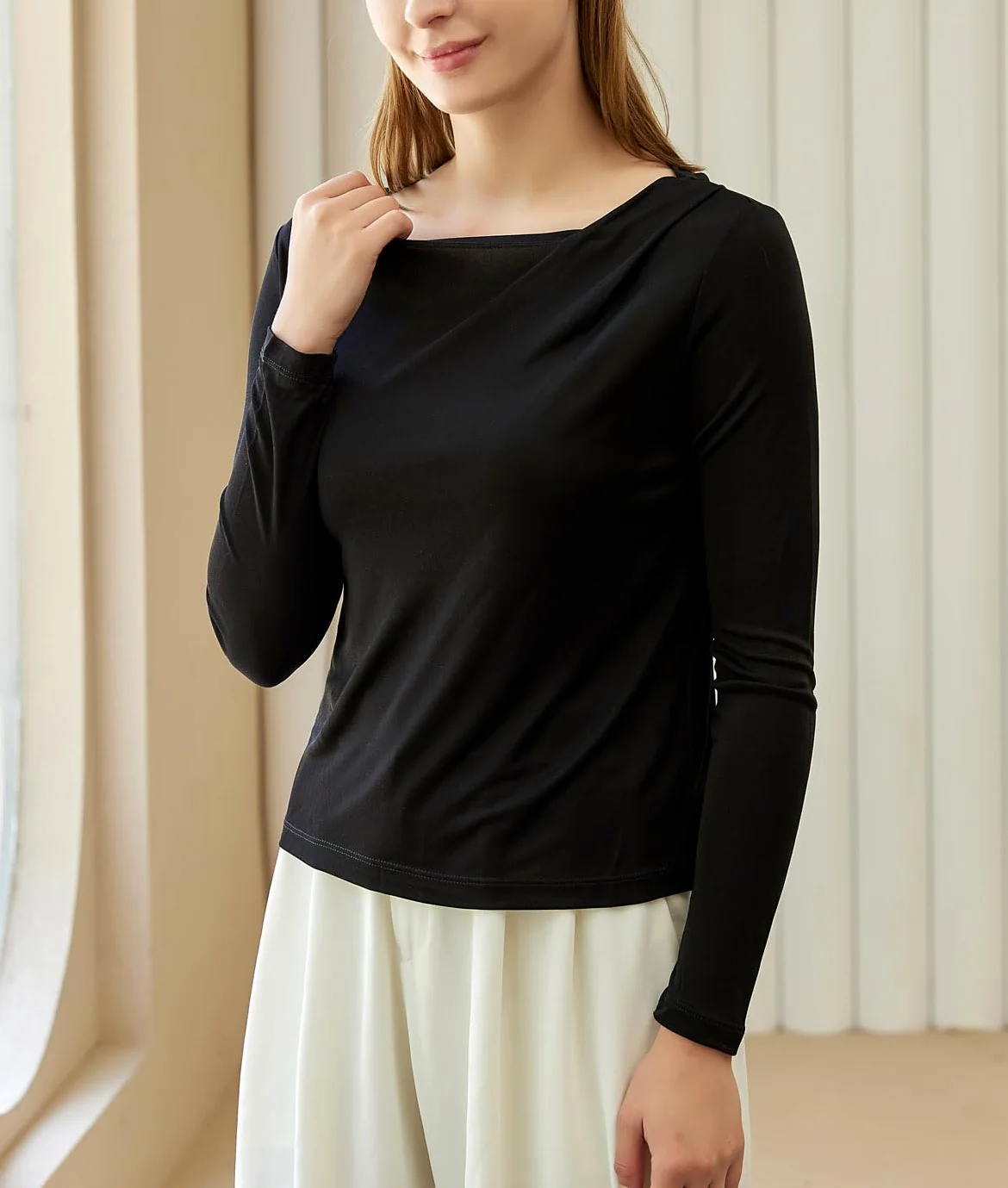 Camiseta de seda de manga larga para mujer, camiseta de seda pura, transpirable, térmica, ultra suave
