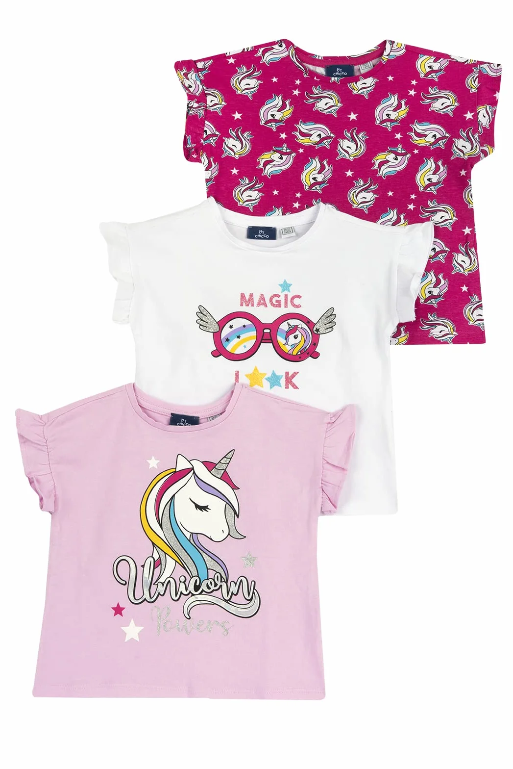 Chicco, Camiseta Niña, Conjunto de 3 Camisetas de Manga Corta, 100% Algodón, Ideales para Primavera y Verano, Ropa Niñas, Designed in Italy