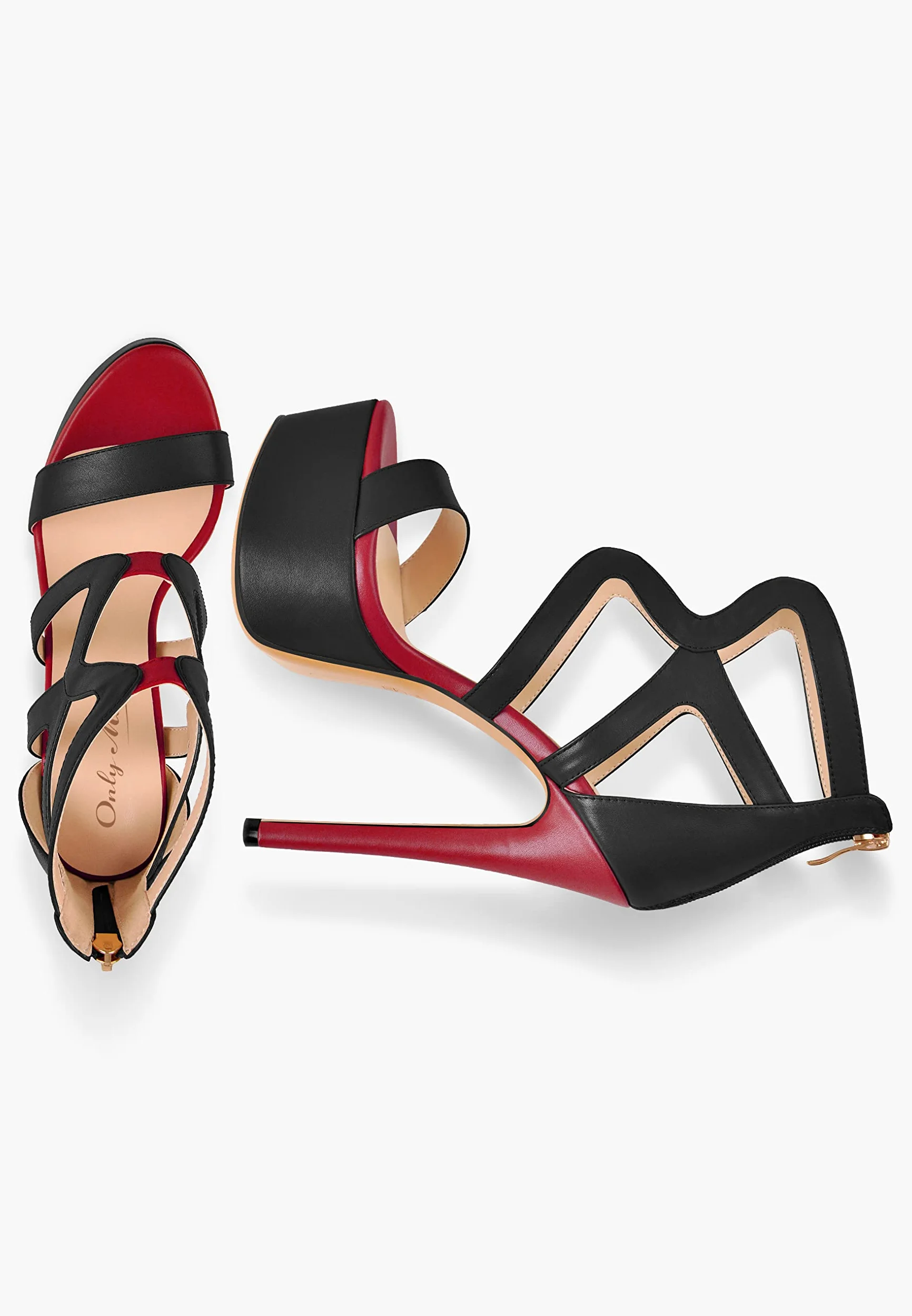 Only maker Sandalias de mujer con plataforma, brillantes metalizadas, con tiras, color dorado