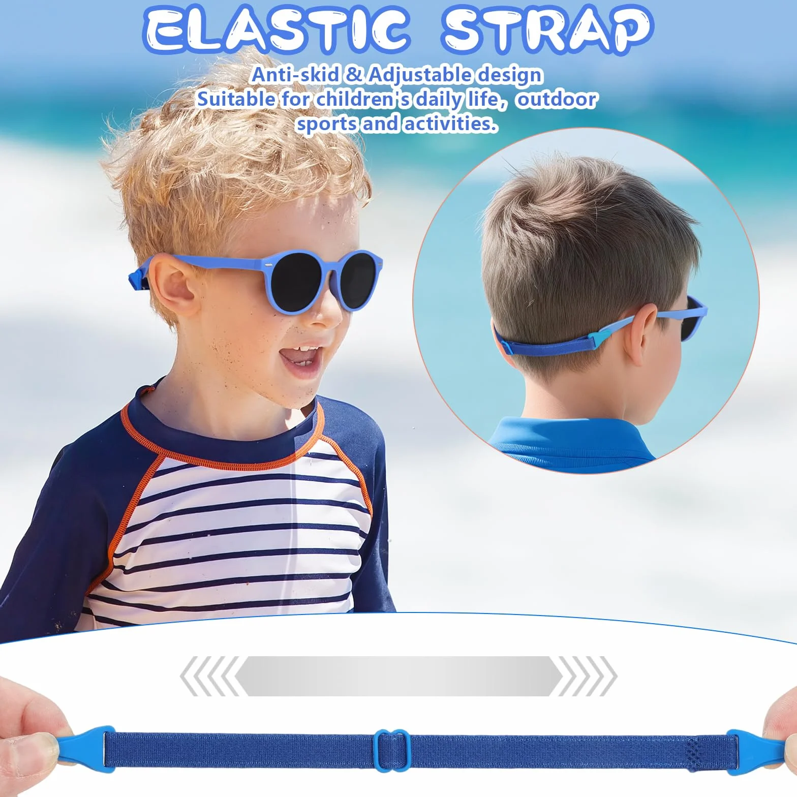 Gafas de Sol Infantiles Polarizadas UV400 Protección Rayos Flexible con Correa - 3-10 Años