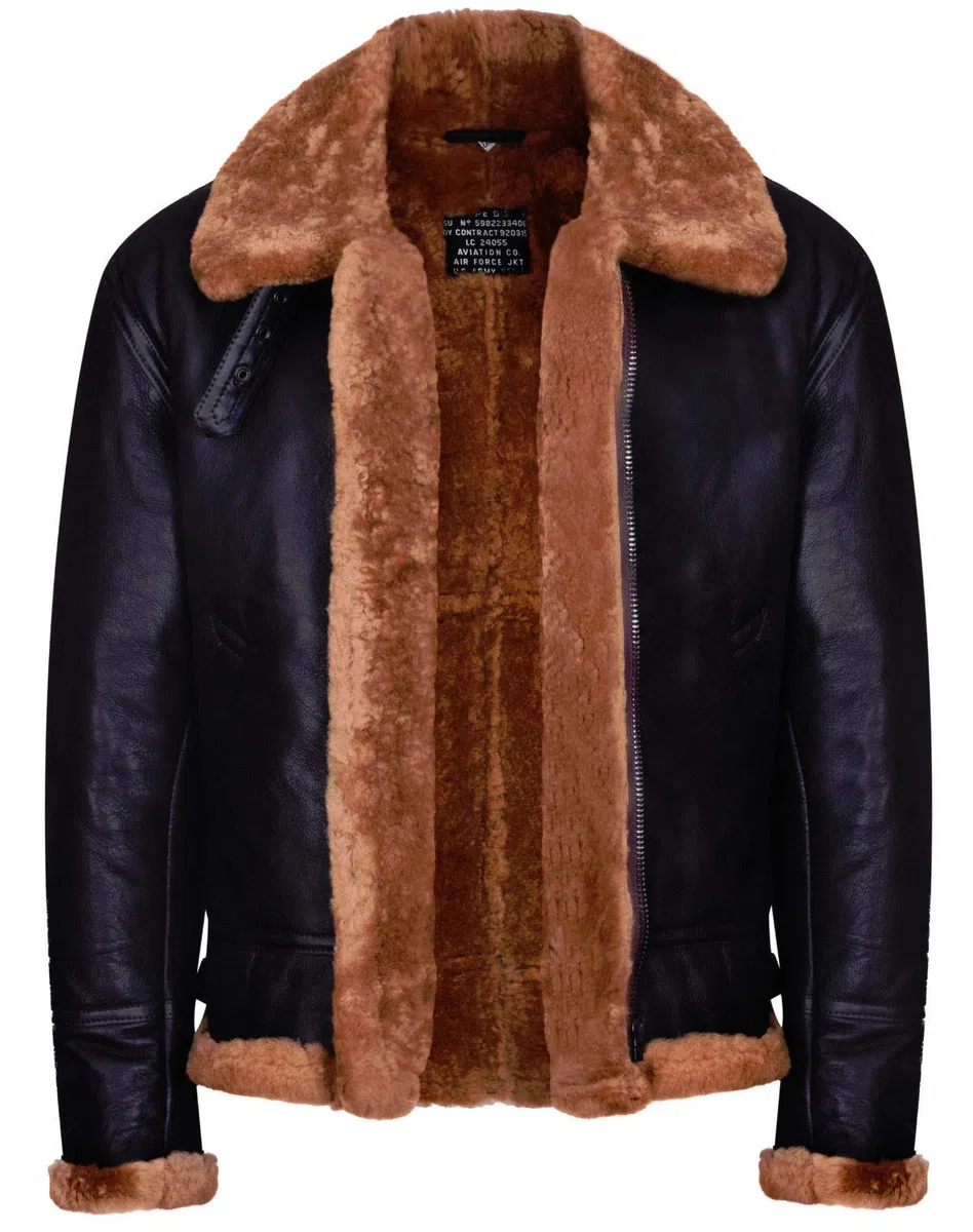 B3 de Piel Oveja B3 Marrón de Hombre Bomber de Aviador de Cuero WW2