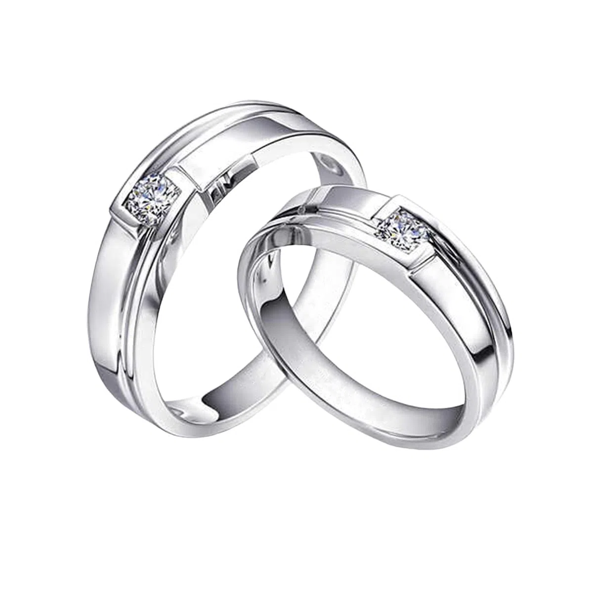 Anillo de boda de platino 950, alianzas de oro real con diamante de 0,15 quilates, pulido, 4,8 mm, anillos de boda para hombres, talla 52 (16,6)