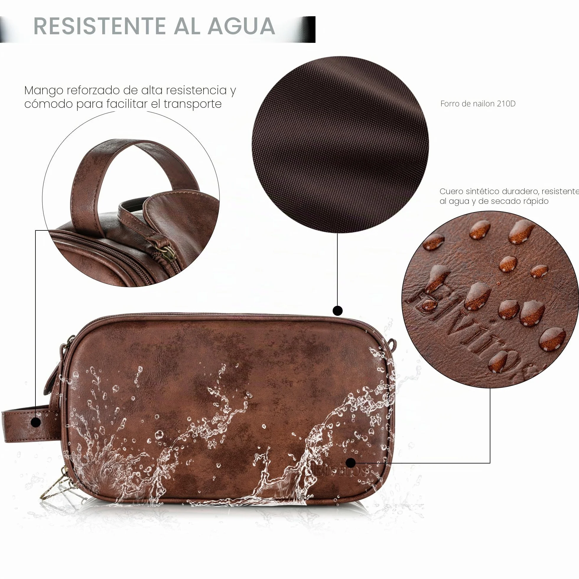 Elviros Neceser Hombre de Viaje, Bolsa de Aseo Grande Impermeable PU, Organizador Portátil con Gran Capacidad, Dopp Kit Hombre para Gimnasio y Trabajo