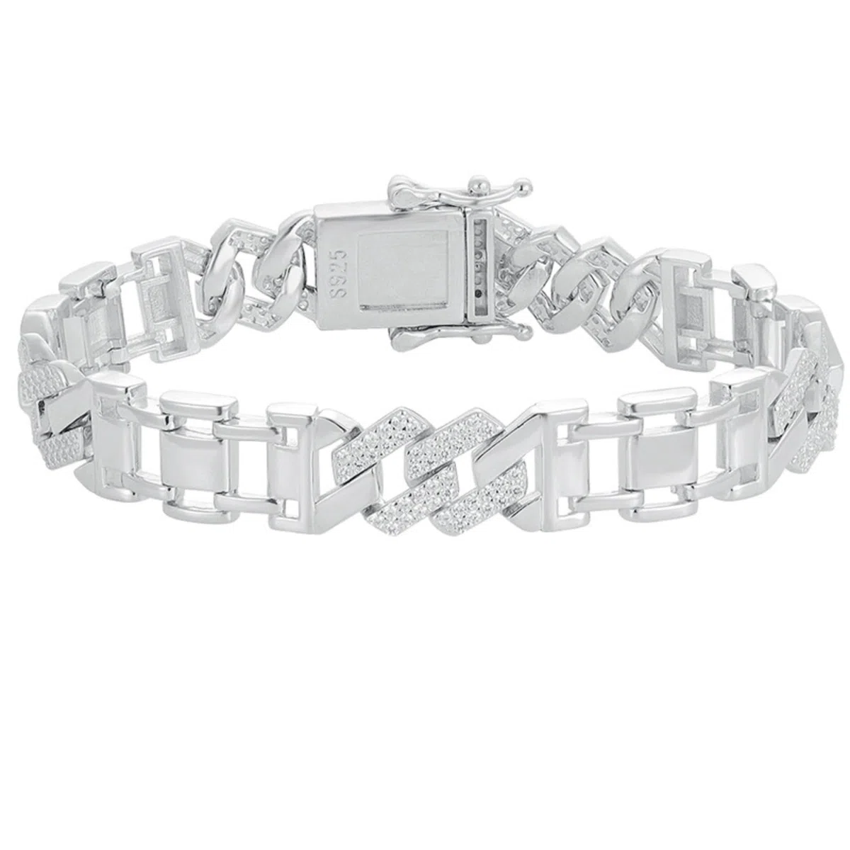 Pulsera de eslabones cubanos para hombre, cadena transparente 5A+ CZ de imitación de diamantes para hombre, plata de ley 925 chapada en oro blanco de 18 quilates, joyería para hombre, 18-20