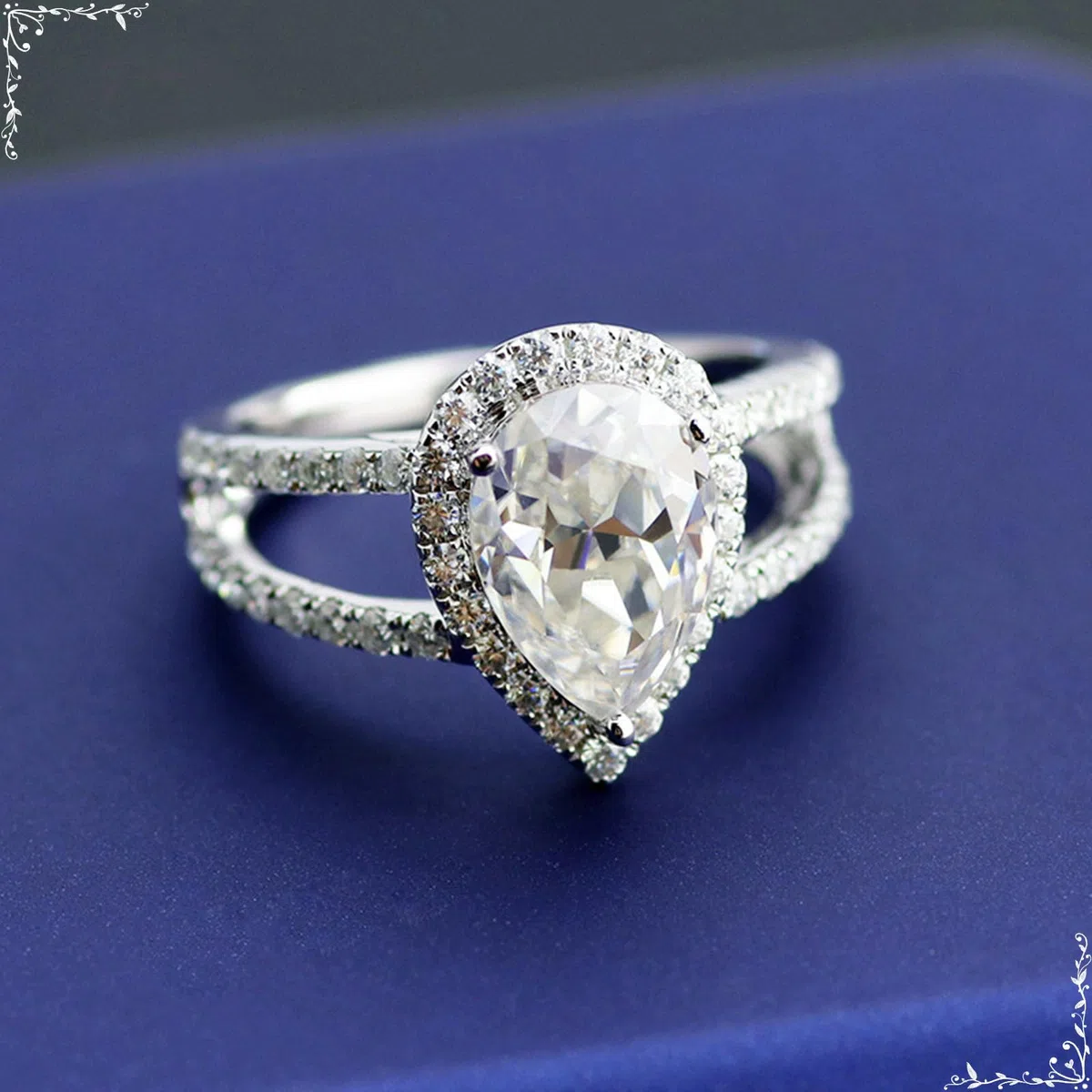 Anillo de oro blanco, anillos a juego con moissanite en forma de gota de 1/1,5 ct, regalos de aniversario de boda para mujeres