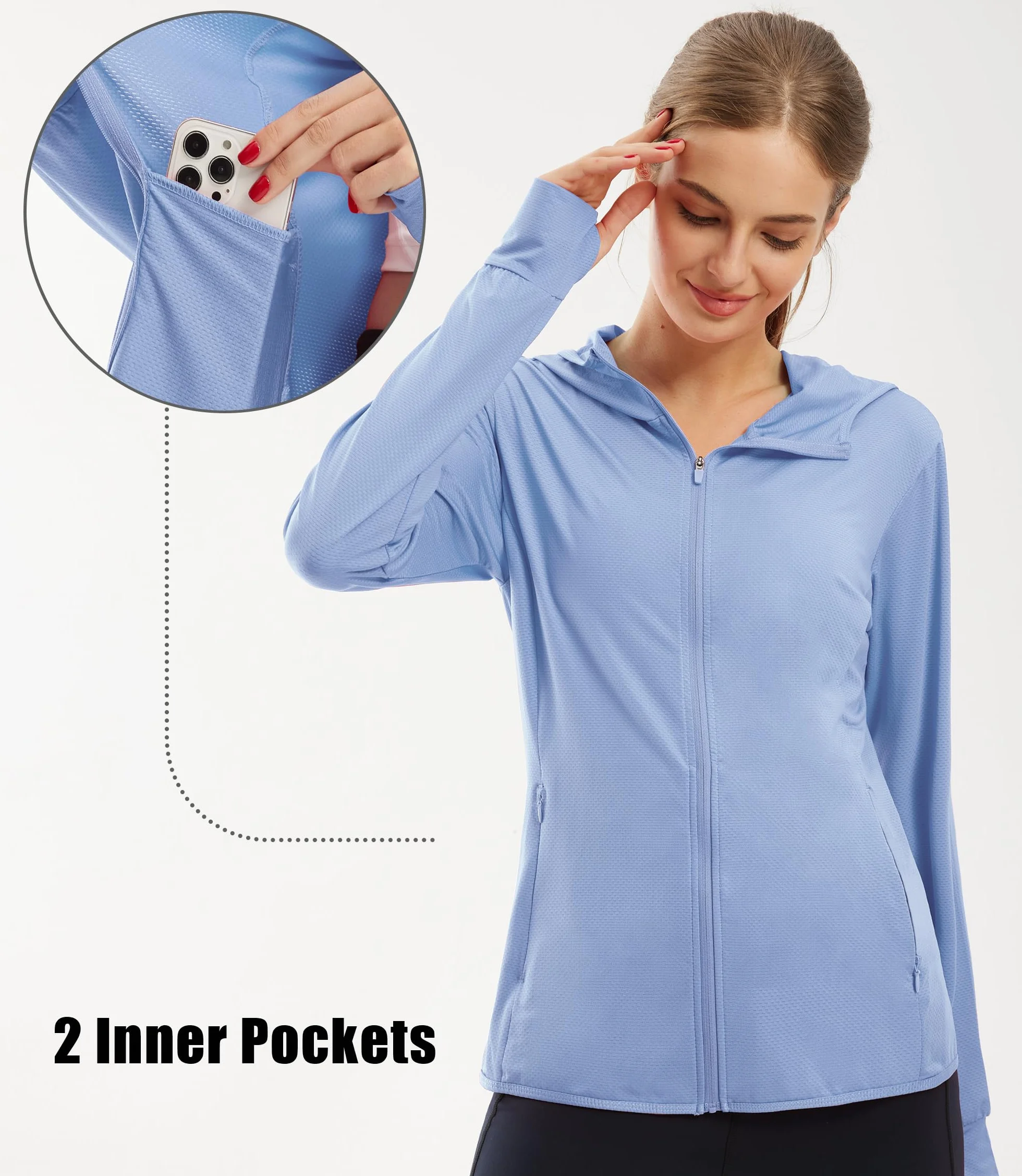 Libin Mujer Chaqueta Deportiva UPF 50 Protección Solar Cremallera Completa Manga Larga