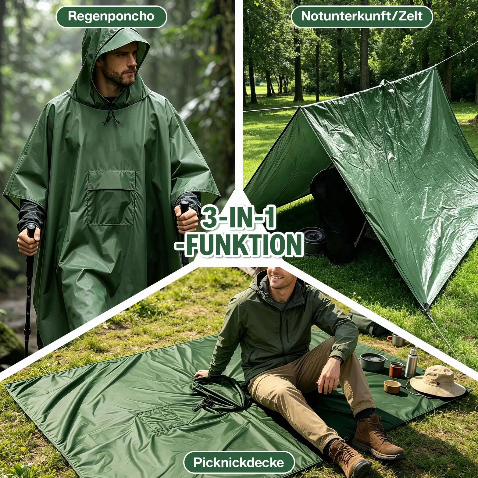 Esoes Poncho impermeable ligero hombre y mujer, chaqueta impermeable multiusos para actividades al aire libre con capucha, bolsa plegable y cubrezapatos