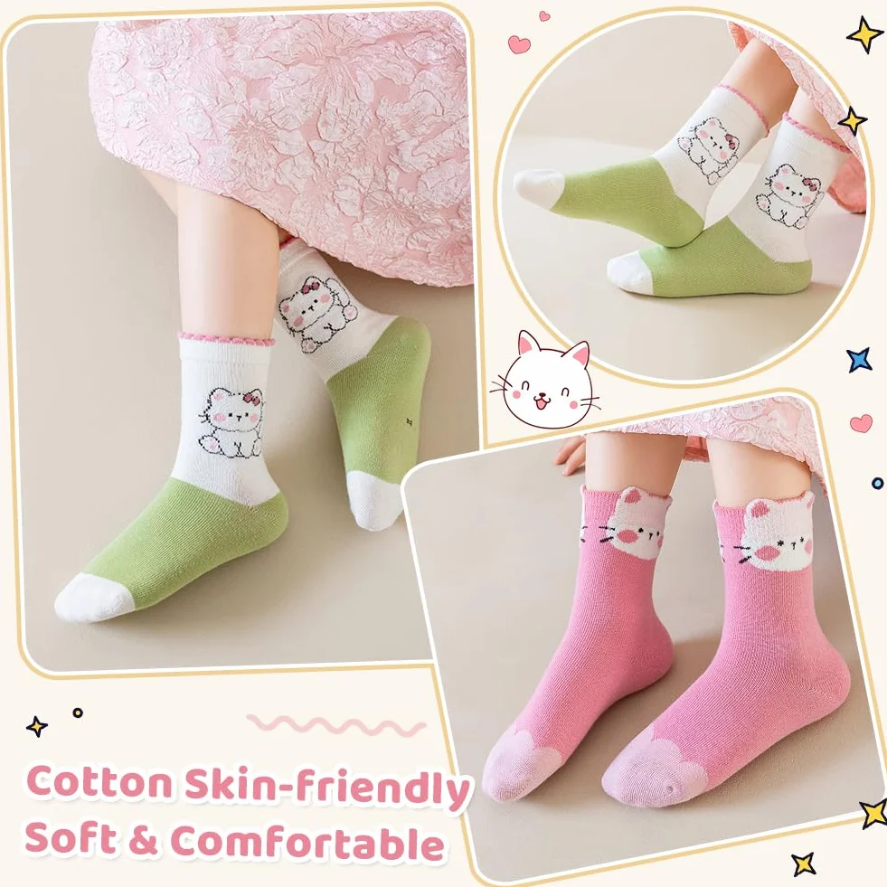 Calcetines para Niños Niña, Calcetines de Pantorrilla, Calcetine Deportivos Algodón Bonitos, Ternera de Rosa Calcetine Gifts para Niñas y Amigas, 5-8 años