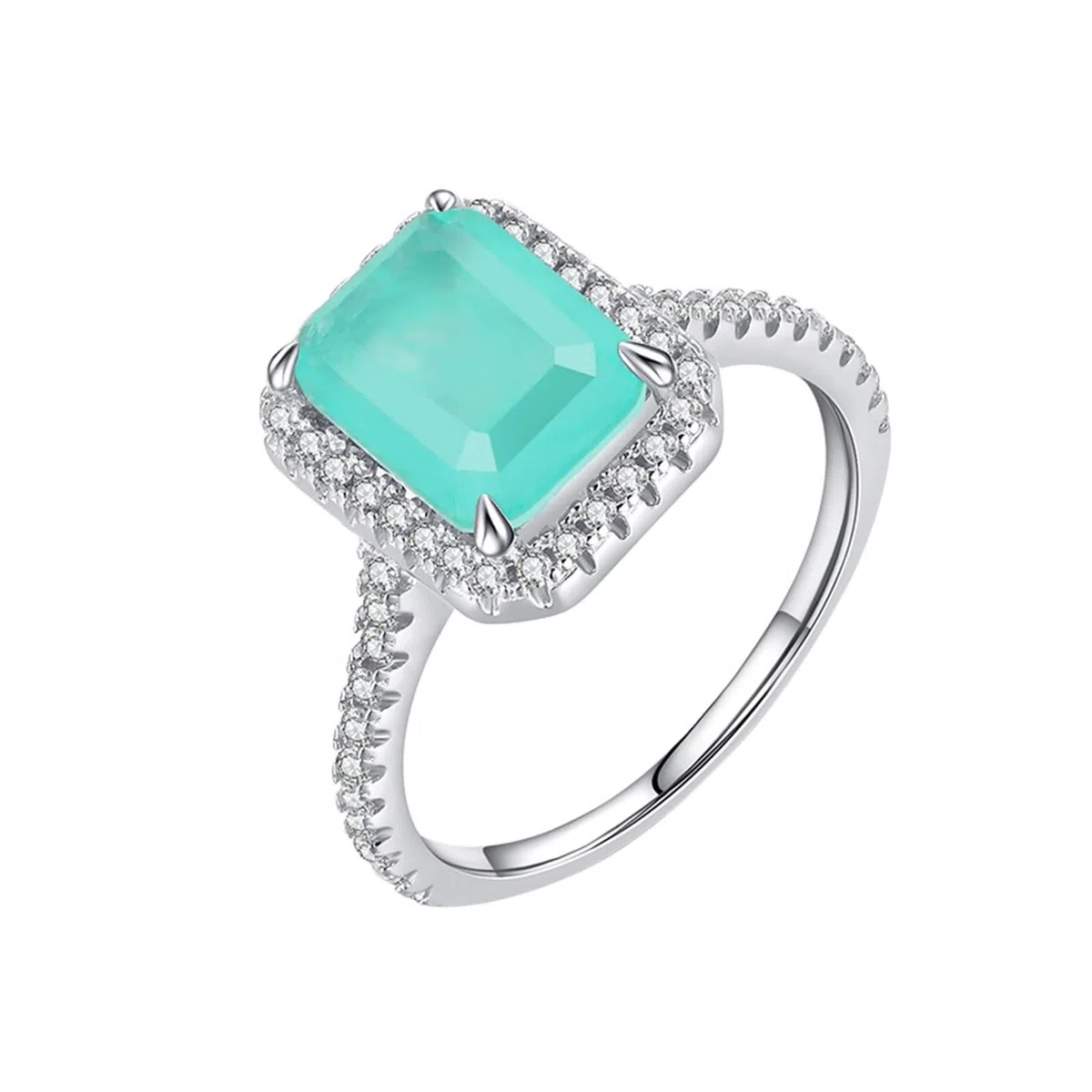 Alianzas de boda de oro blanco 9 K/14 K, anillo de compromiso para mujer redondo con turmalina verde rectangular