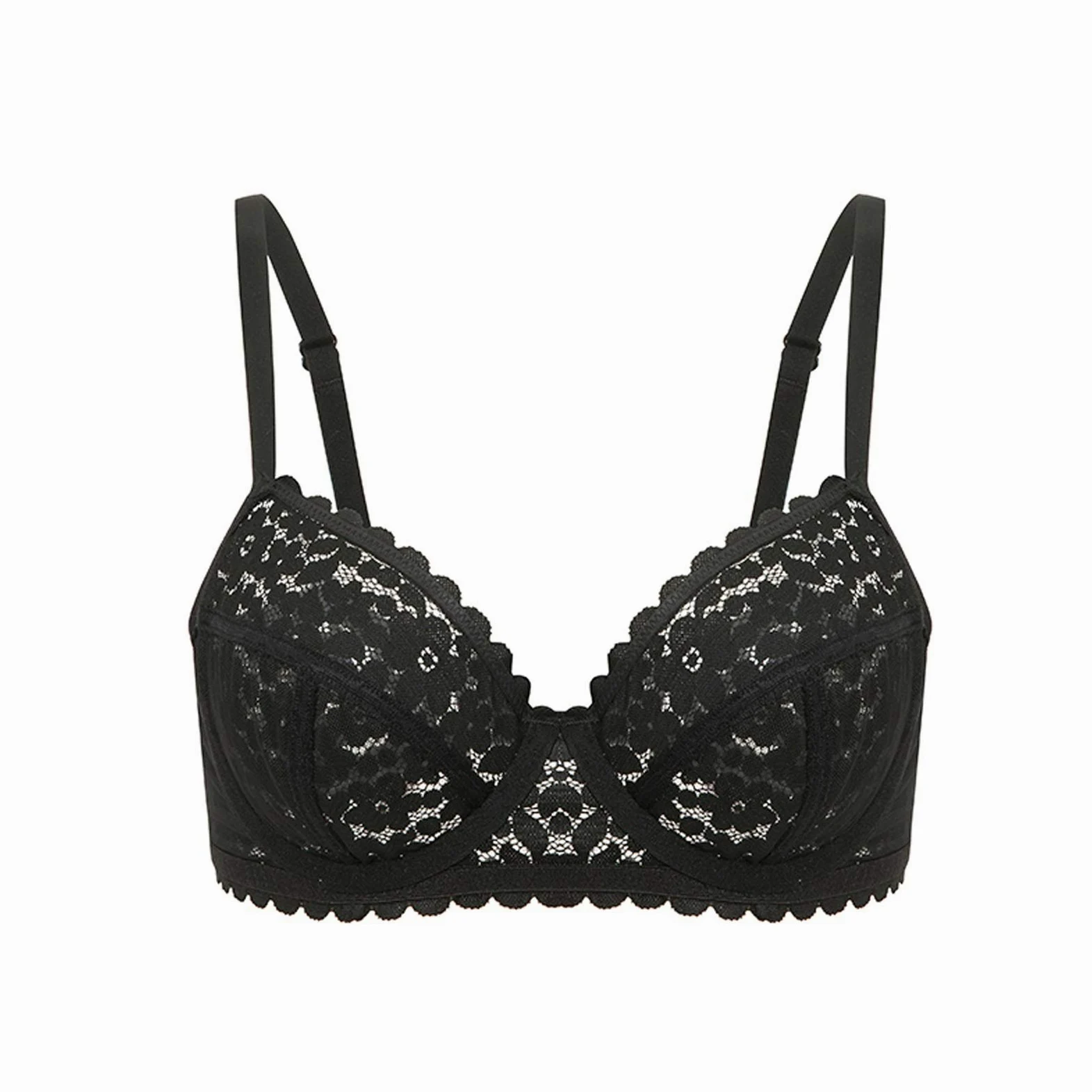 Brasier de cobertura completa para mujer, sujetador sexy de encaje de talla grande, brasier floral transpirable diario (color : negro, tamaño: 85E)