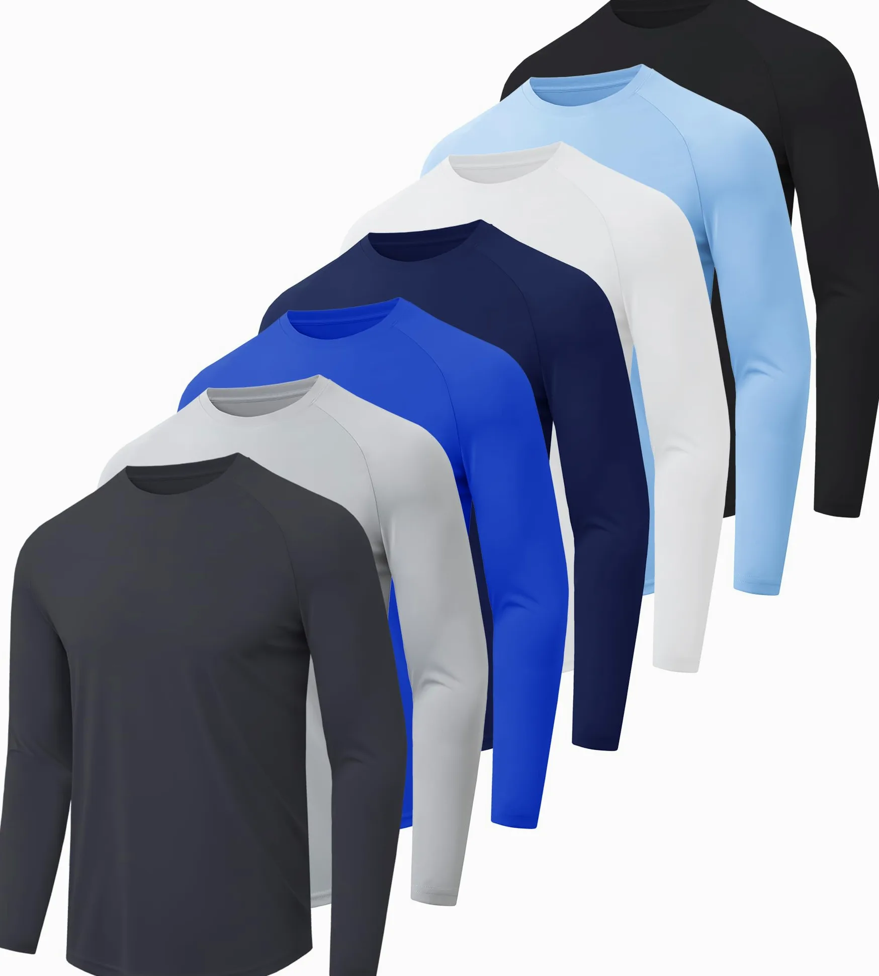 CE' CERDR Camisas de Manga Larga para Hombre, Secado rápido, Absorbe la Humedad, protección Solar, Camisetas de Manga Larga para Entrenamiento y Correr, 7b - Negro/Gris Oscuro/Azul Marino/Blanco/Gris