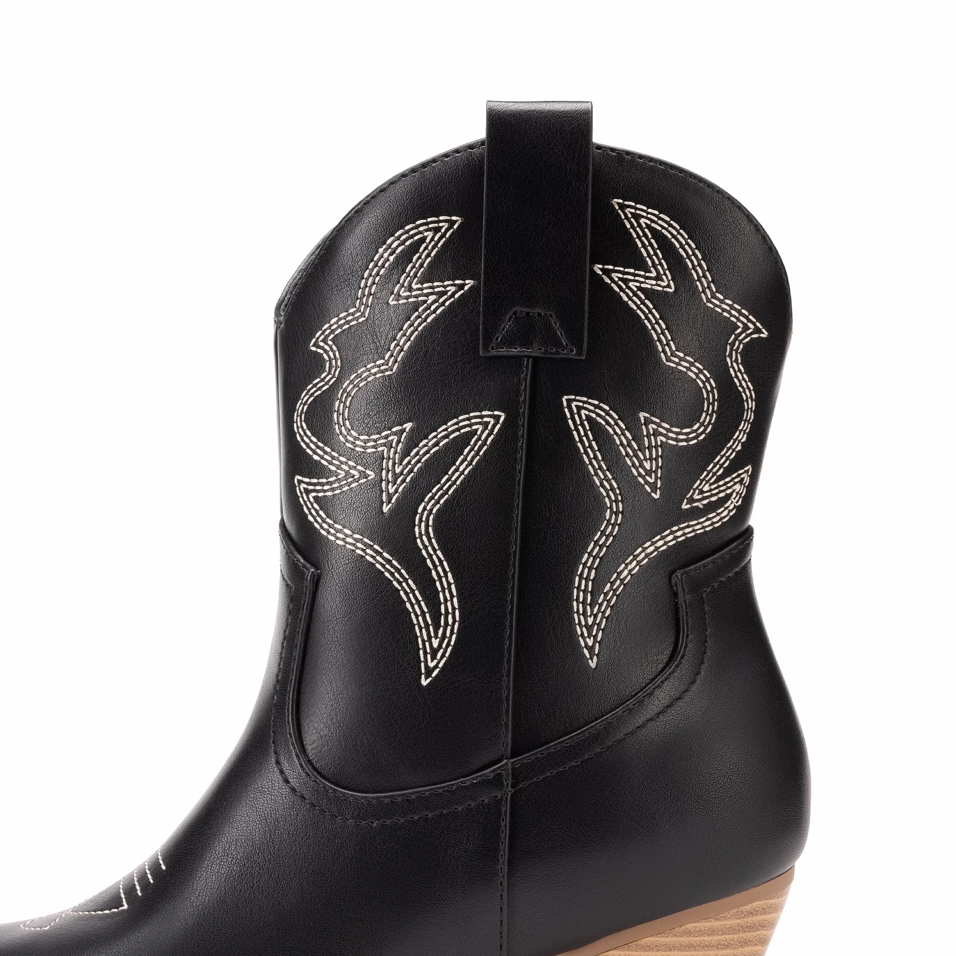 DREAM PAIRS Botas de Vaquera para Mujer, Bordadas y Cosidas, Botas Cortas Occidentales con Tacón Bajo y Punta Afilada, Botines Hasta ei Tobillo