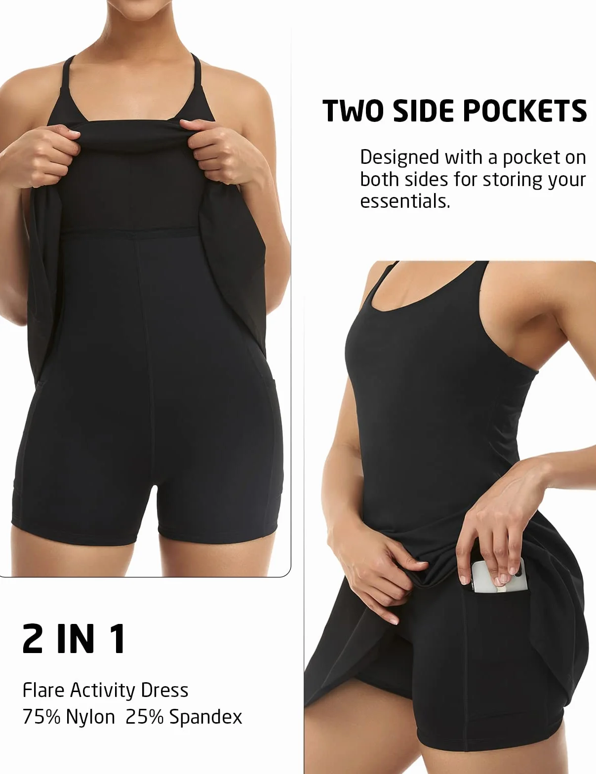 Vestido de tenis para mujer con sujetador integrado y bolsillos, vestido de ejercicio para golf y atletismo