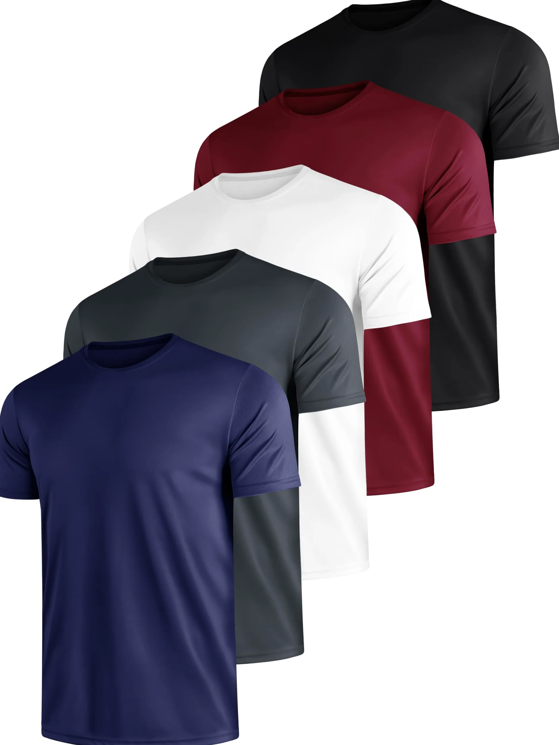 Paquete de 5 camisetas deportivas para hombre, absorben la humedad, de secado rápido, de manga corta, transpirables, activas, para gimnasio, correr, camisetas lisas de cuello redondo