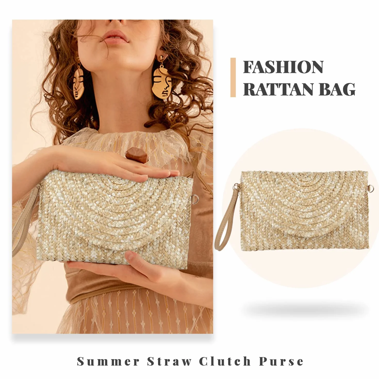 LHHMZ Cartera de mano de paja para mujer Bolsos de verano Bolsos de hombro de paja tejida Cartera de playa