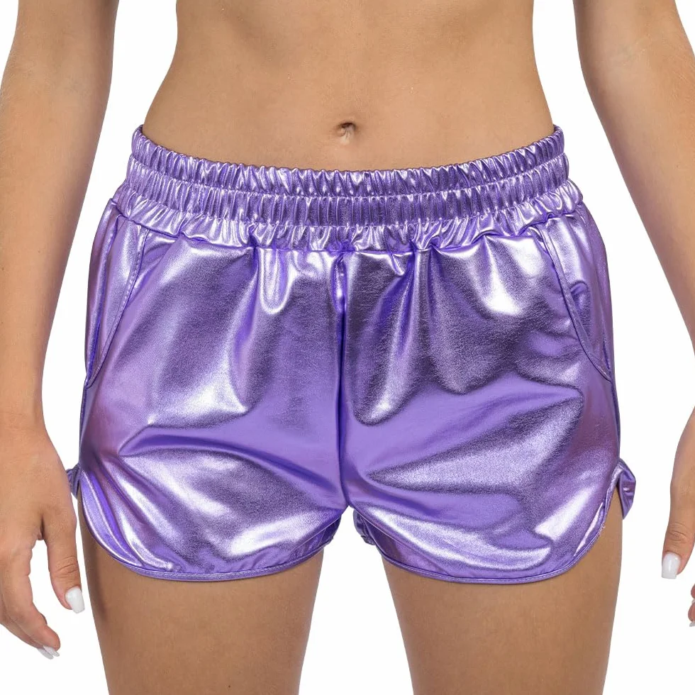 Pantalones cortos metálicos brillantes con bolsillos para fiesta carnaval