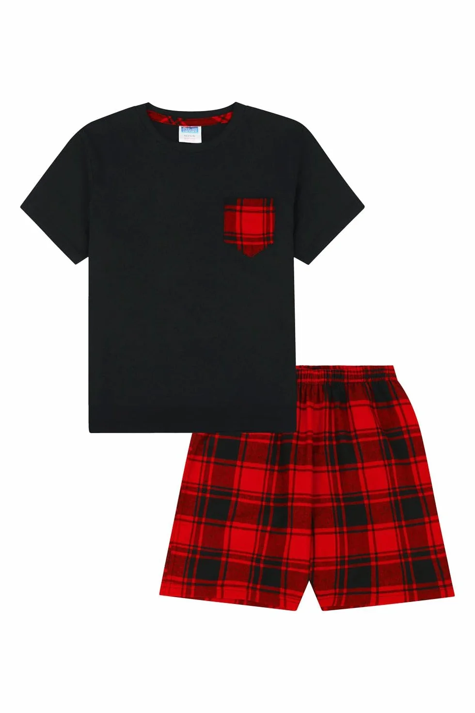 ThePyjamaFactory Pijamas Niño Corto Algodón Cuadros Rojo Negro
