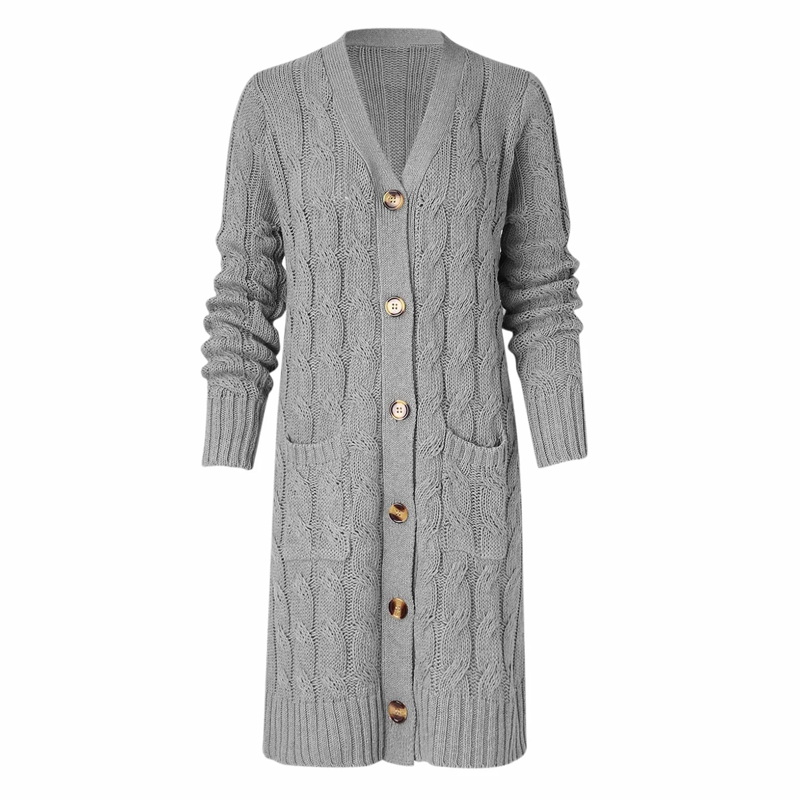 Chaqueta de punto larga para mujer con botones, abrigo de punto grueso con bolsillos, abrigo de punto largo con bolsillos, abrigo de punto de manga larga para otoño, entretiempo, chaqueta gruesa