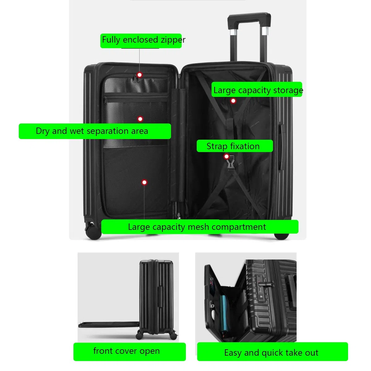 Maletas con Ruedas, Equipaje de Mano con Compartimento para computadora portátil, Equipaje Giratorio expandible, con Puerto de Carga USB, Gran Capacidad, Apertura Frontal, 20 pulga