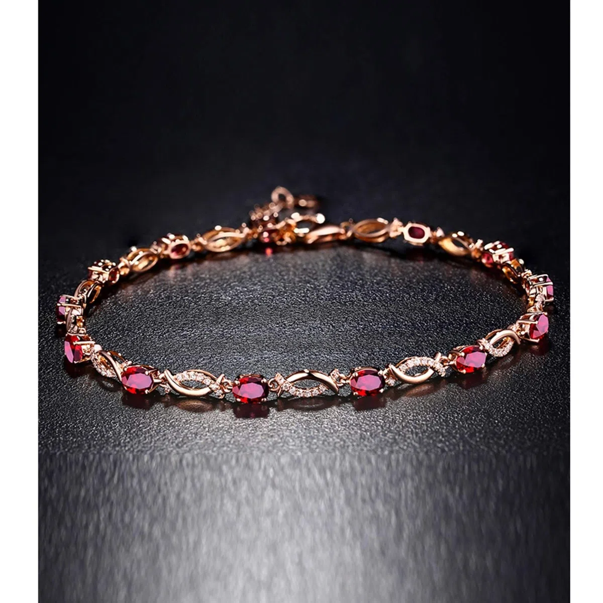 ZH1YFD Pulsera de Oro Rosa de rubí para Mujer, eslabón de Barra con Pulseras de rubí de 2,64 Quilates, joyería para Mujer de 16 + 2 CM