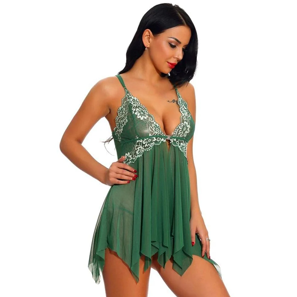 Ropa interior de mujer Lencería para mujeres Encaje Babydoll Sexy Chemise V-cuello Malla Ropa de dormir