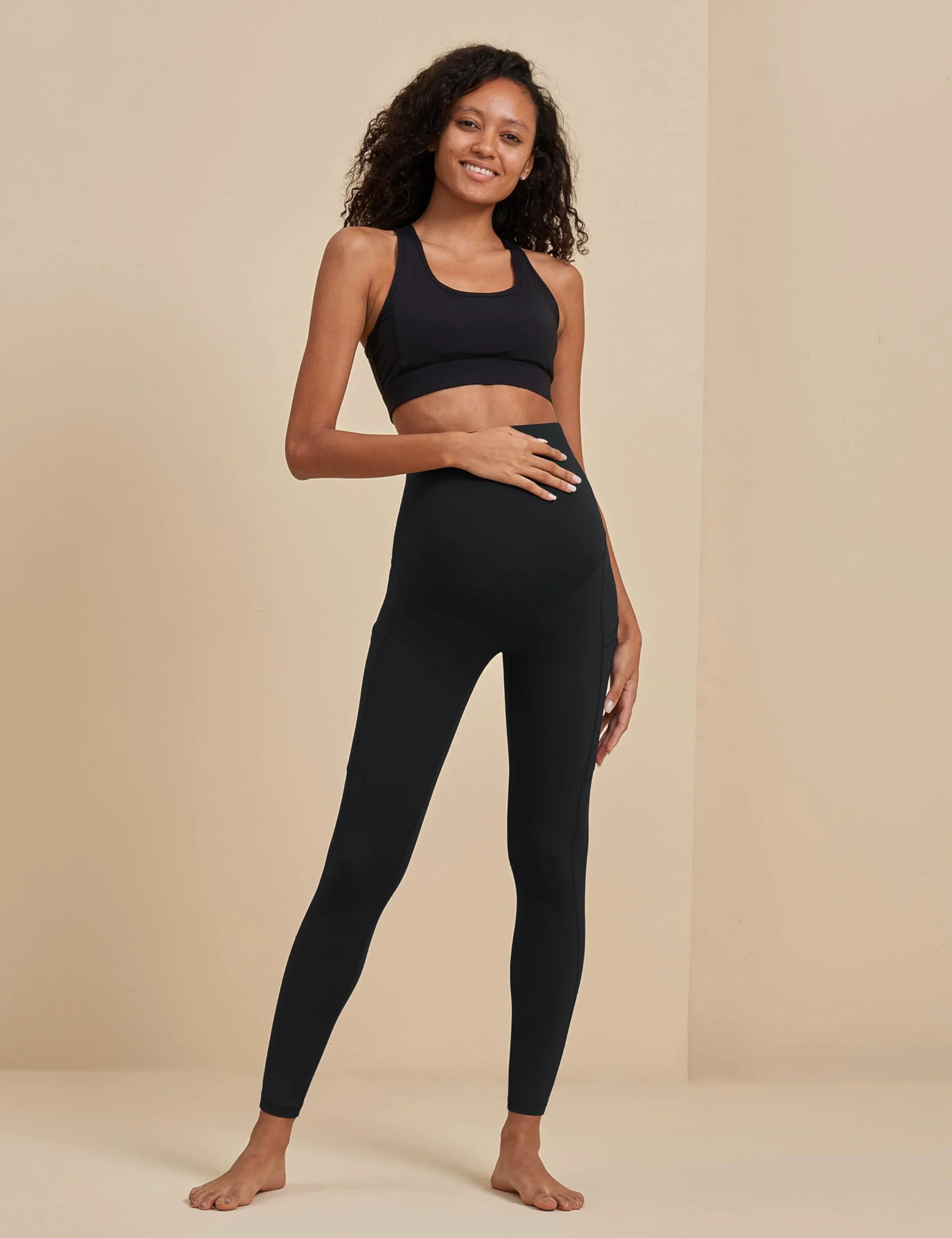 POSHDIVAH - Leggings deportivos de maternidad para mujer con banda sobre el vientre, pantalones de yoga para embarazo con bolsillos, tejido suave para actividad y uso diario