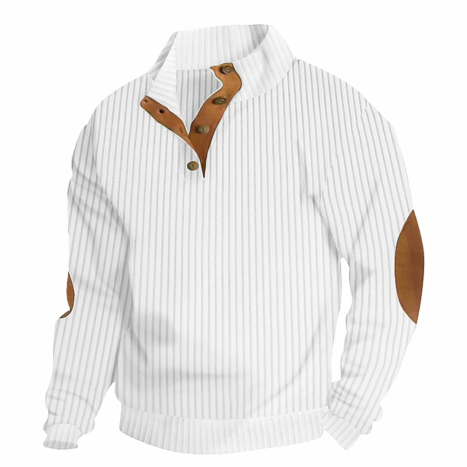 Conjunto de chándal para hombre, con botones a rayas, parches en los codos, pantalones deportivos de pierna recta con cordón, conjunto completo de 2 piezas, sudadera suelta y pantalones de chándal