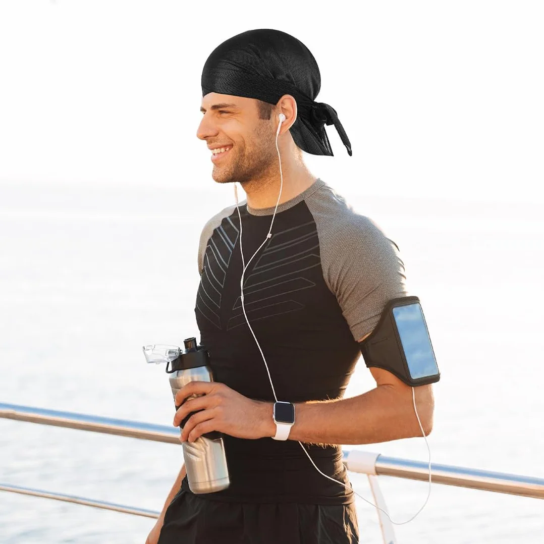 Durag de Seda Gorro de Onda Elástico con Cola Larga Correas Anchas Poliéster Turbante Transpirable