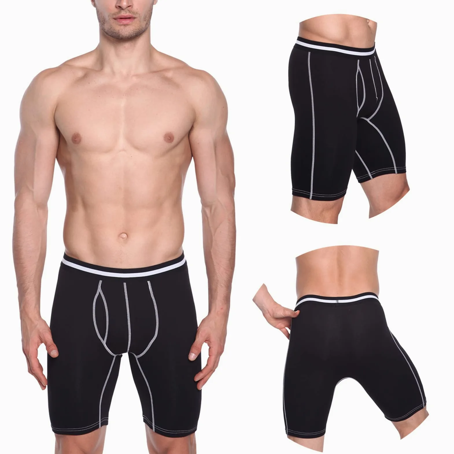 Nuofengkudu Hombre Largos Bóxers Algodon Calzoncillos Deportiva (Pack de 4 o 3)