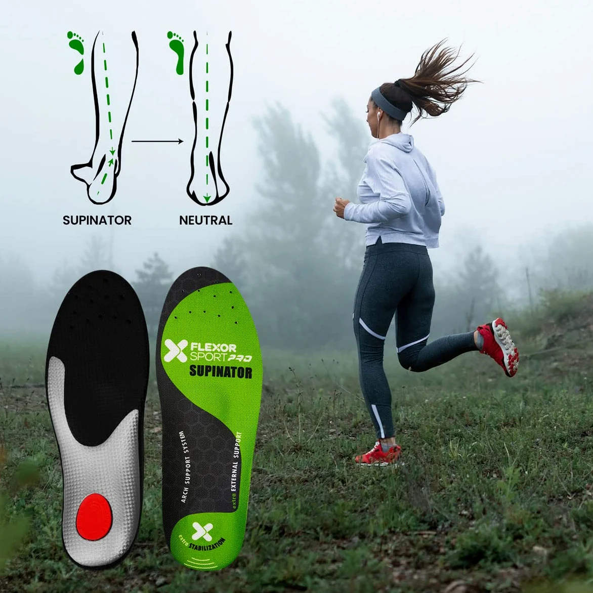 Flexor Plantillas Pro Trail Running para Pie Supinador, Talla 41, Soporte en Arco Plantar, Amortiguación Gel, Transpirables, Unisex