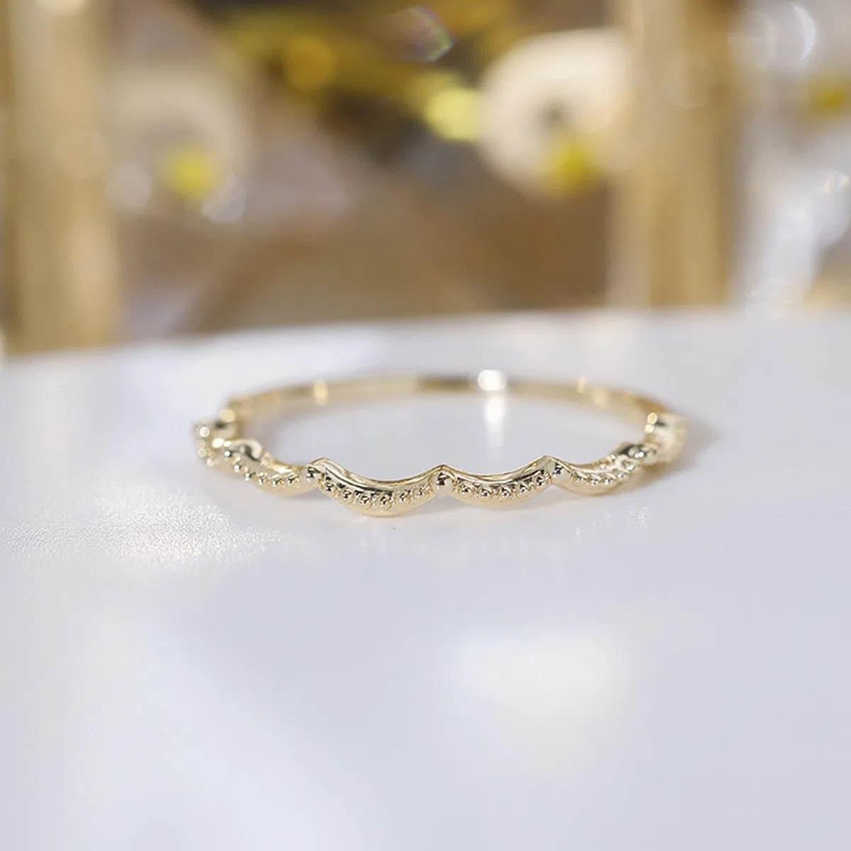 Anillo solitario de oro auténtico de 9 K/14 K/18 K, filigrana de forma delicada
