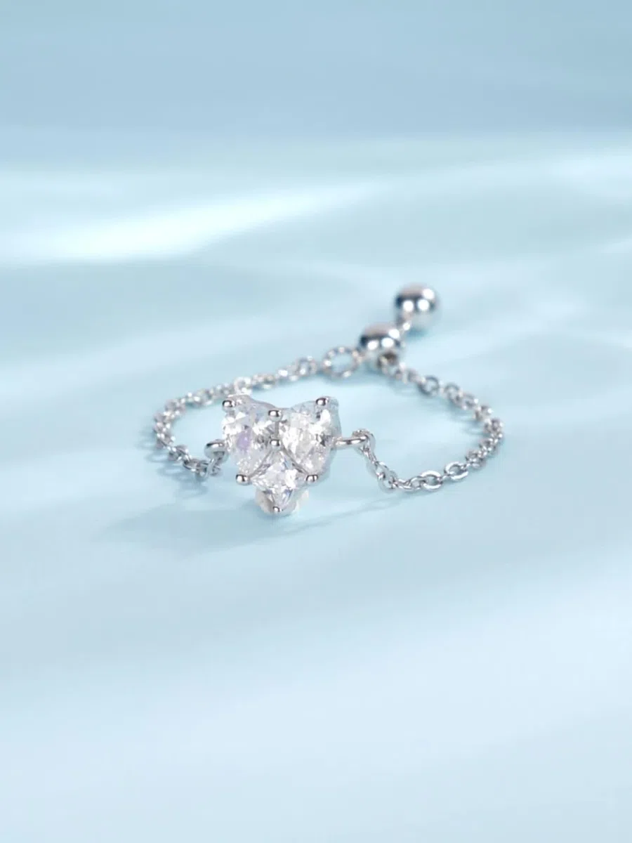 Anillo de cadena de diamantes cultivados en laboratorio de oro blanco de 18 quilates, anillo ajustable personalizado para mujer