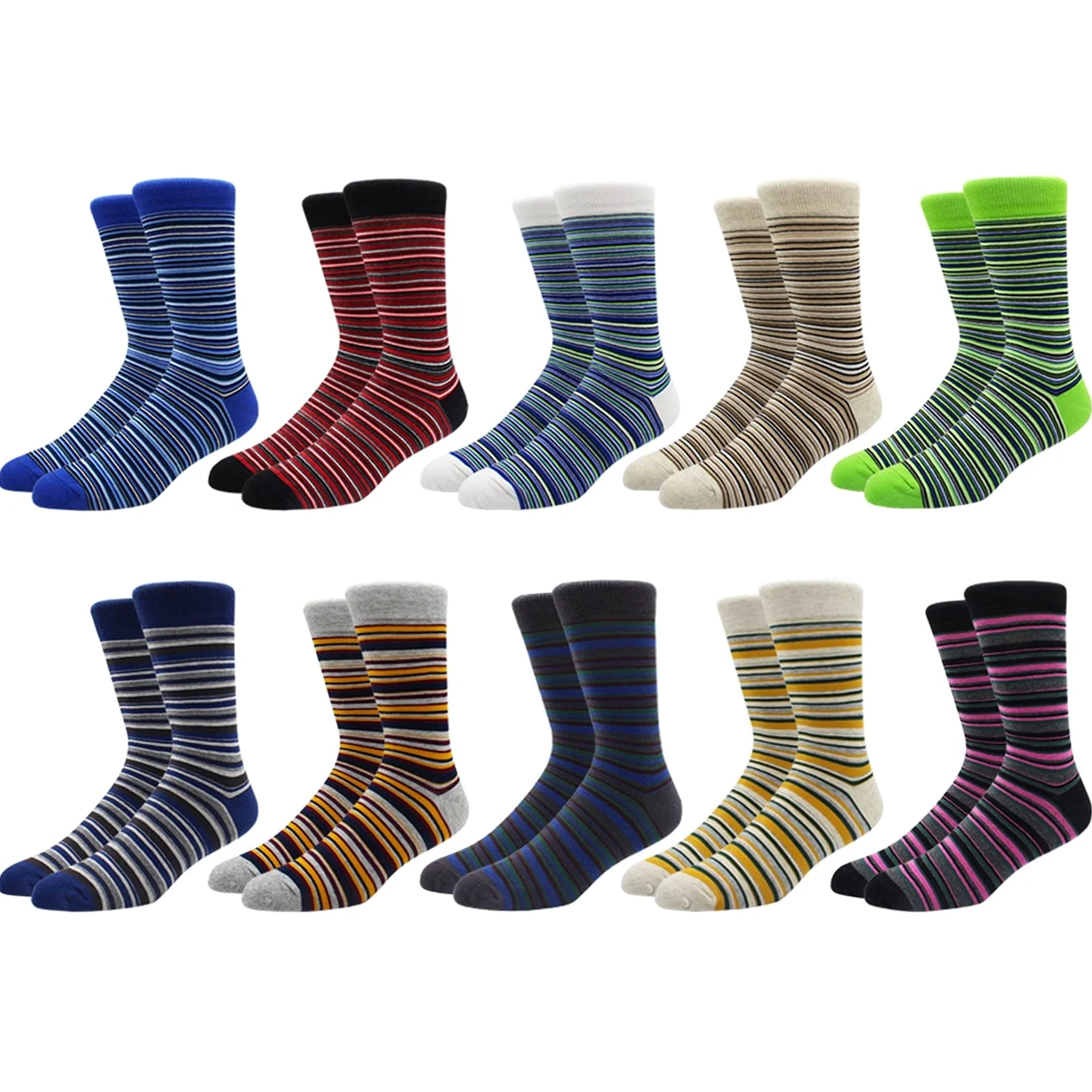 Moda algodón Divertido largas Mujeres y Hombres Calcetines Contraste Color Arco Iris de tamaño más Grande Calcetines de Rayas for Hombres Calcetines (Color : 10 Pairs- B006, Size : EU41-48)