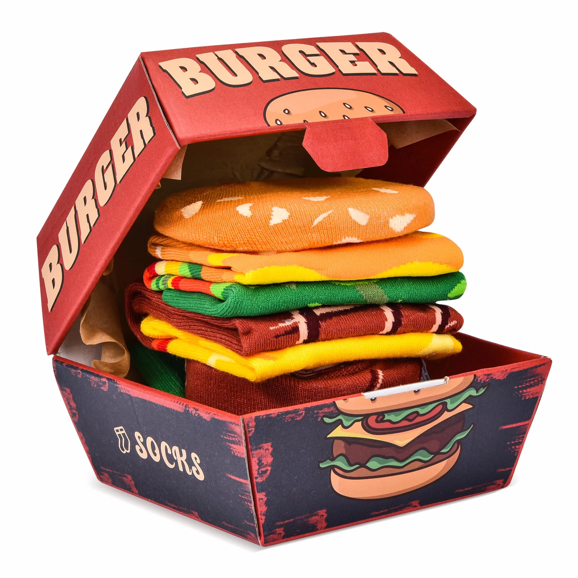 Calcetines Hamburguesa Hombre Divertidos-Personalizados Originales Dibujos Estampados Graciosos Frikis Colores Arte Comida -San Valentin Regalos Originales Navidad Cumpleanos para Adolescentes-2 Pares