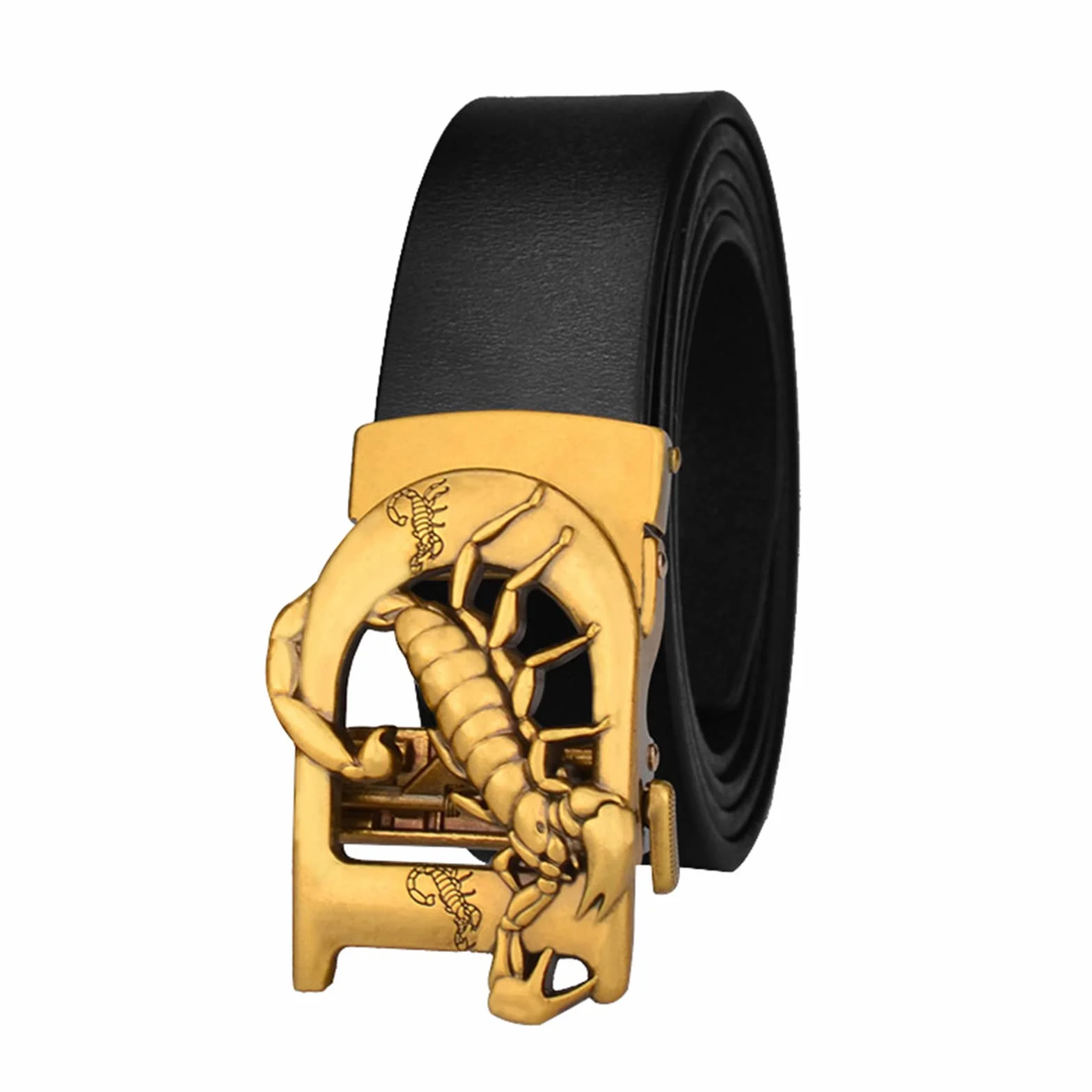 Cinturón, Cinturones for hombre Vestido de trinquete cuero con hebilla deslizante escorpión escultura automática, ajuste for adaptarse
