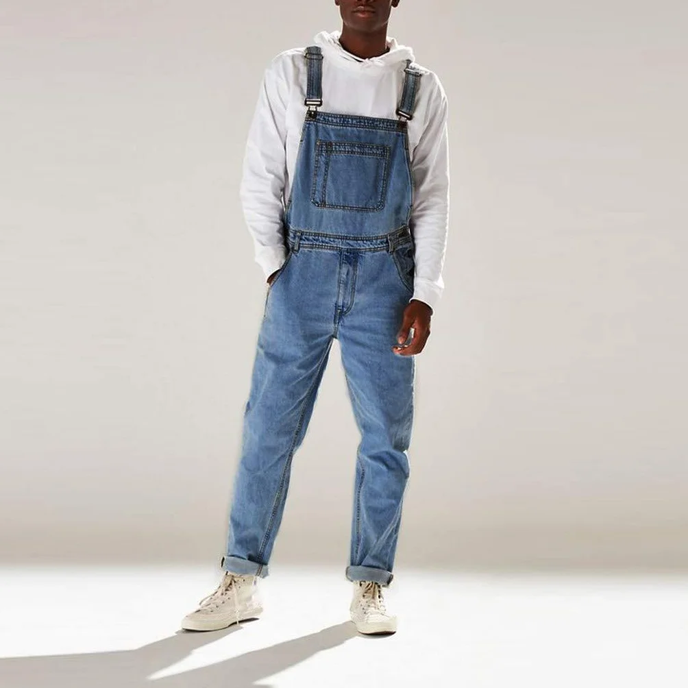 Peto Vaquero Hombre Retro Denim Jeans de Trabajo Bolsillo Suelto Jumpsuit
