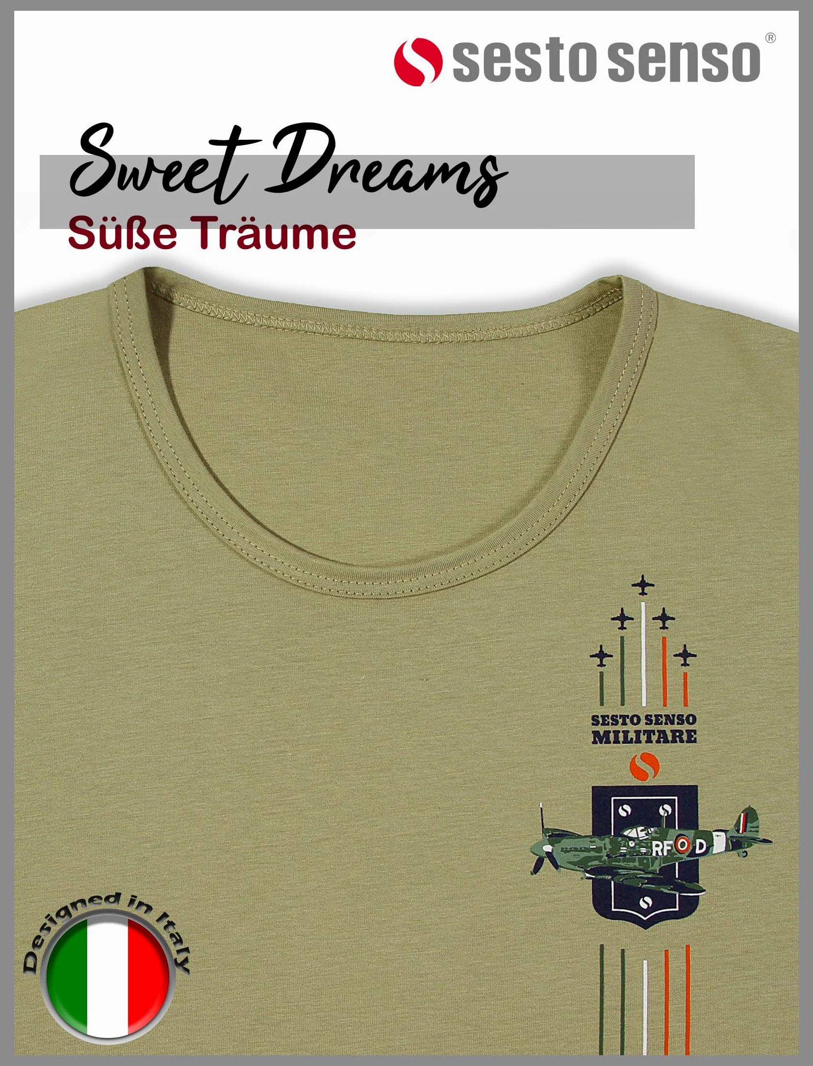 Sesto Senso Pijama de Algodón Militar para Hombre Manga Larga Pantalones de Pijama Conjunto de Ropa de Dormir