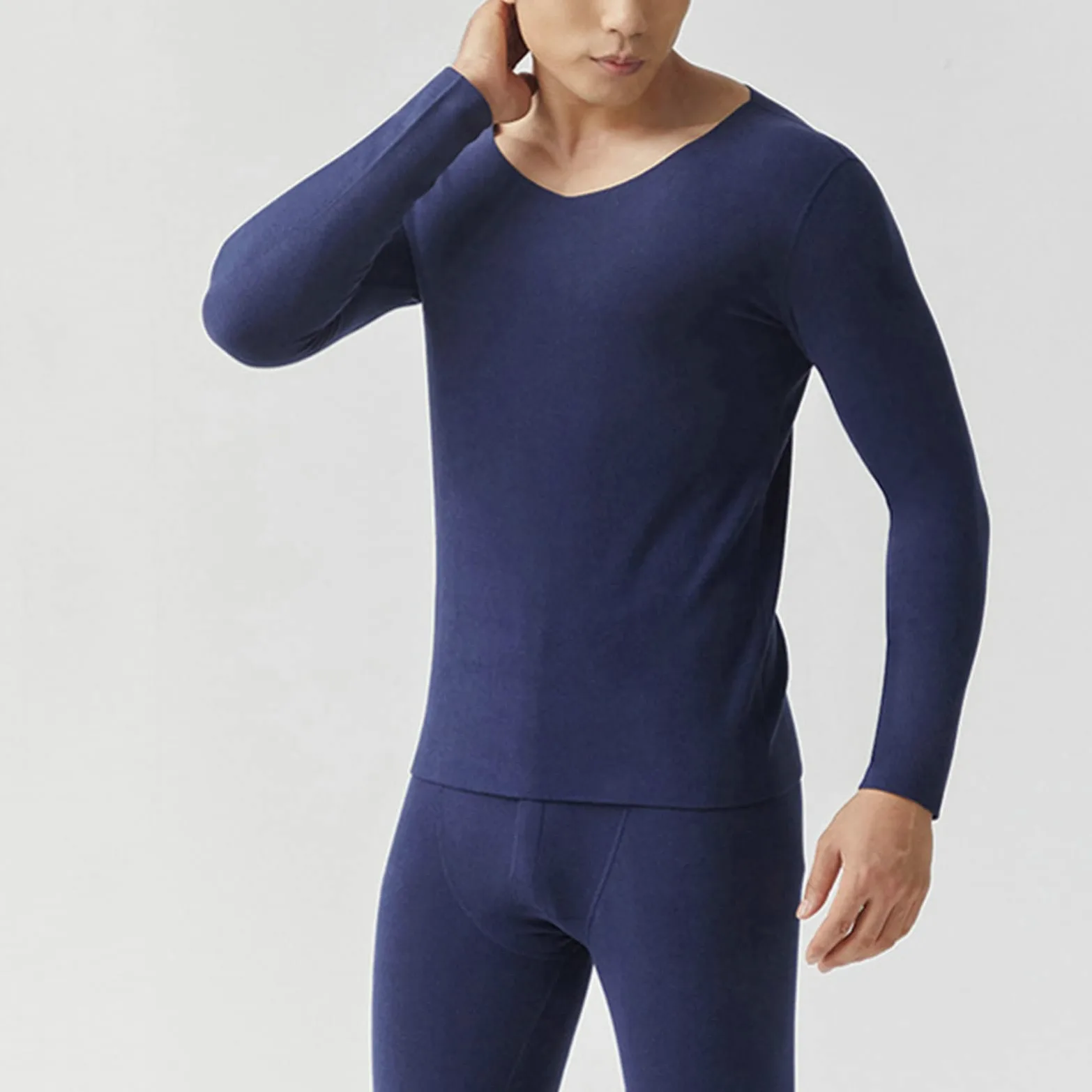 Daesar - Conjunto Ropa Interior Hombre,Ropa Interior Térmica de Poliéster Termica Hombre Manga Larga Azul Marino