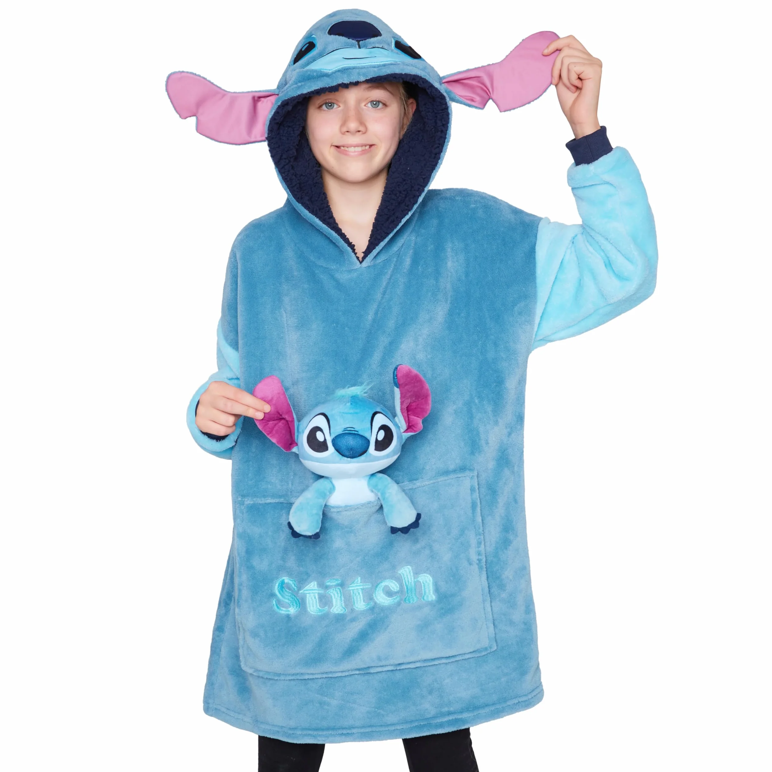 Disney Sudadera Oversize Polar con Peluche de Stitch Angel, Cosido a la Sudadera, Batamanta con Capucha para Niña