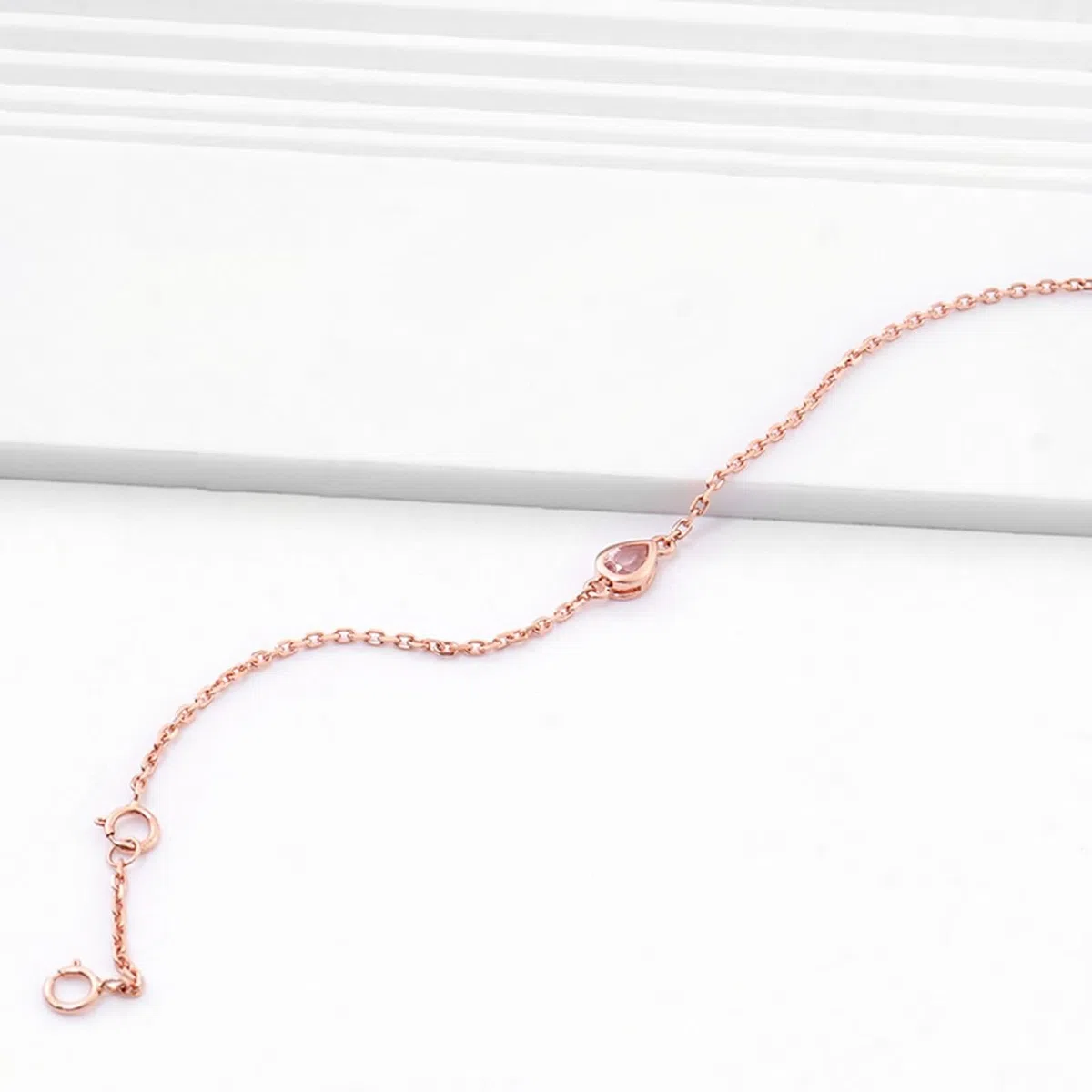 Pulseras Mujer de Oro Rosa de 9K / 14K / 18K, Gota de Agua con Moissanita de 0,4 ct, Cadena Extensible 16 CM + 5 CM, Pulseras de Cadena Oro Rosa Ajustable Mujer