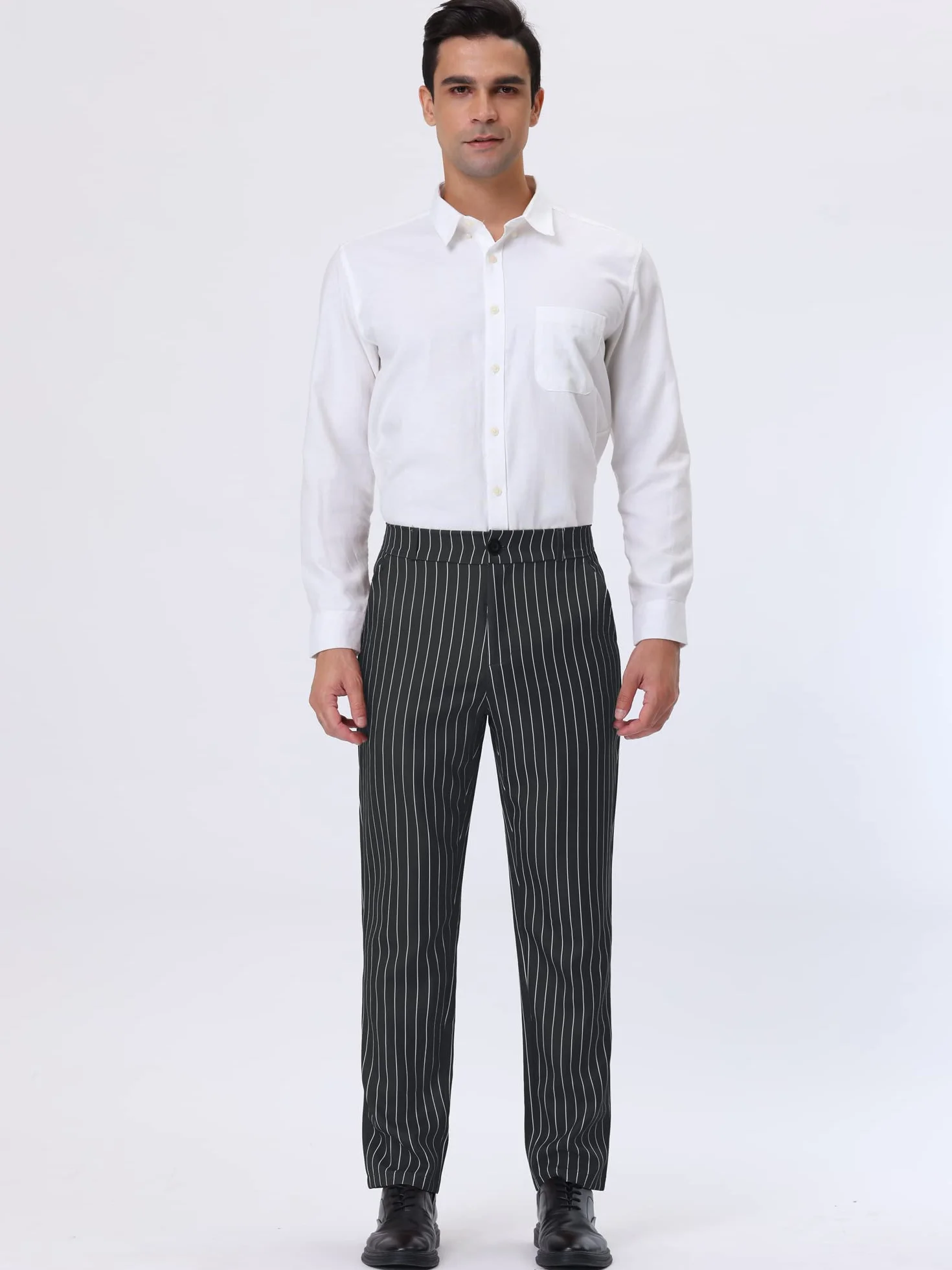 Lars Amadeus Pantalones de vestir a rayas para hombre, ajuste recto, bloque de color, pantalones de traje de trabajo para oficina