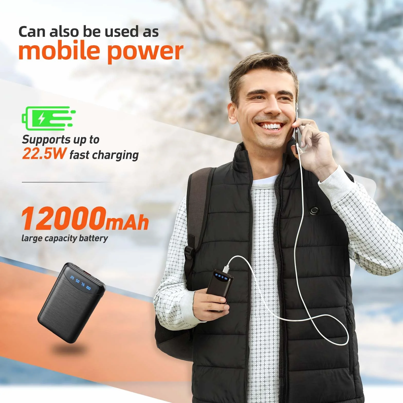Chaleco Calefactable Hombre con Control por APP - Chaqueta Calefactable Eléctrica Ligera con Batería, 4 Niveles de Calor para Cazar, Esquiar, Senderismo y Caminar con el Perro