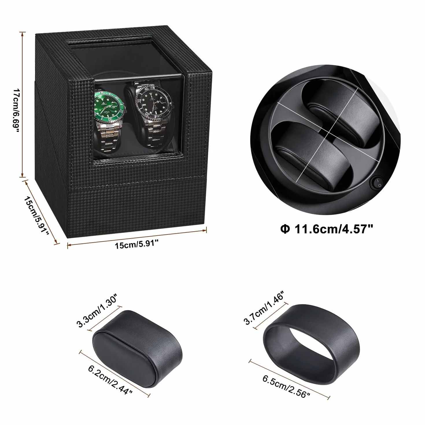 ANWBROAD Enrollador para Relojes Automáticos Caja Giratoria para 2 Relojes Súper Silencioso Retroiluminación LED Watch Winder de Lujo 5 Modos JWW001B